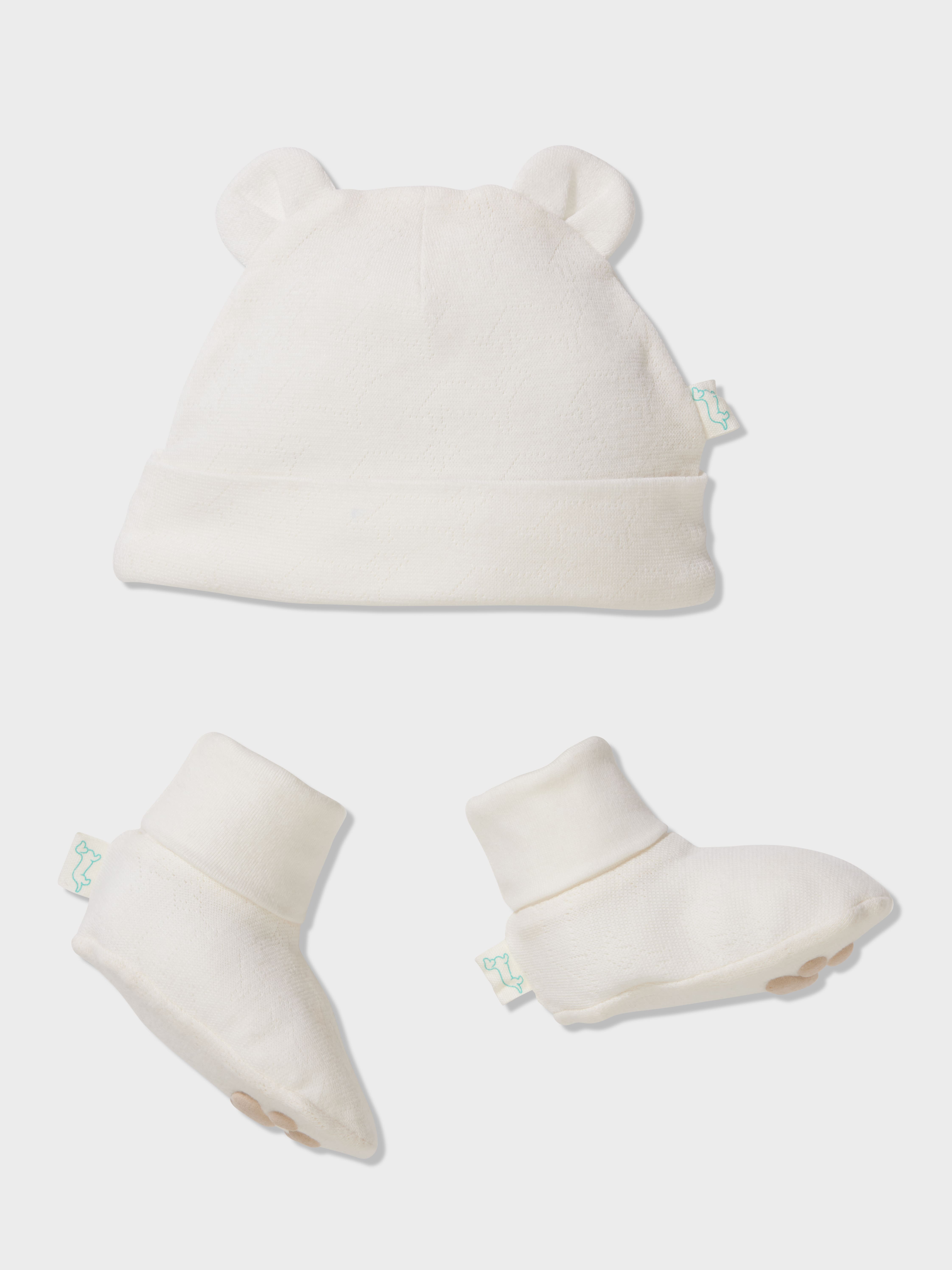 Image for Baby Organic Penny Print Beanie &amp; Booties Set from Peter Alexander