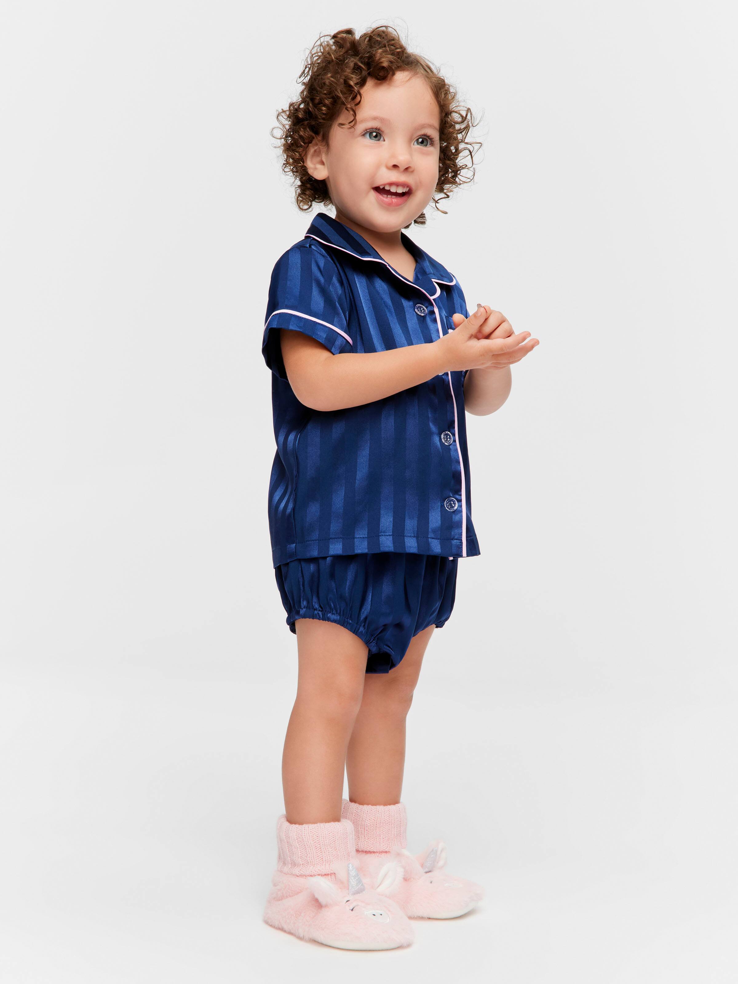 Baby Navy Satin Classic Pj Set