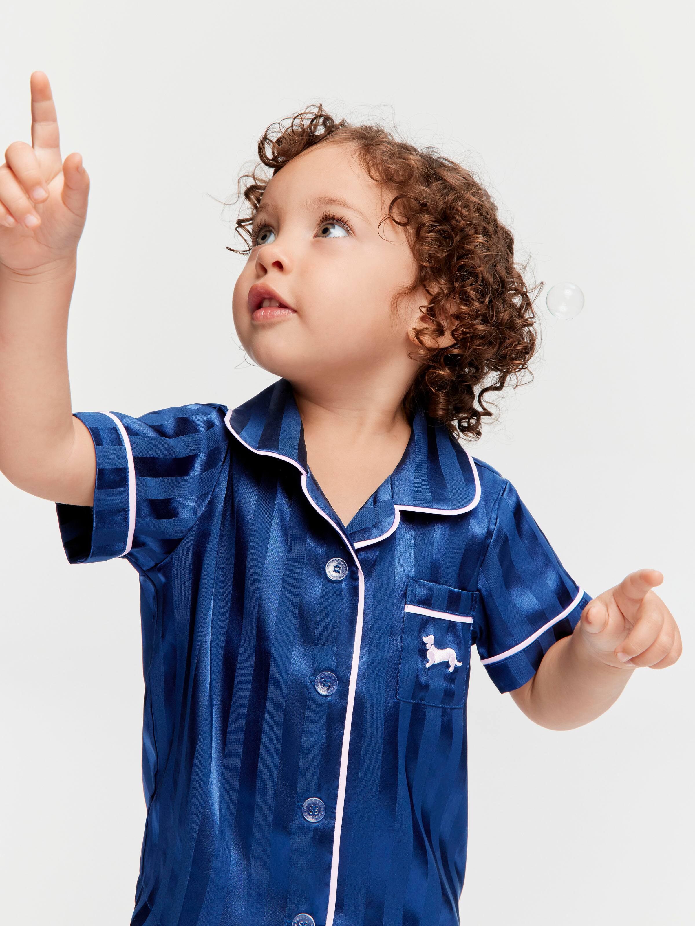 Baby Navy Satin Classic Pj Set