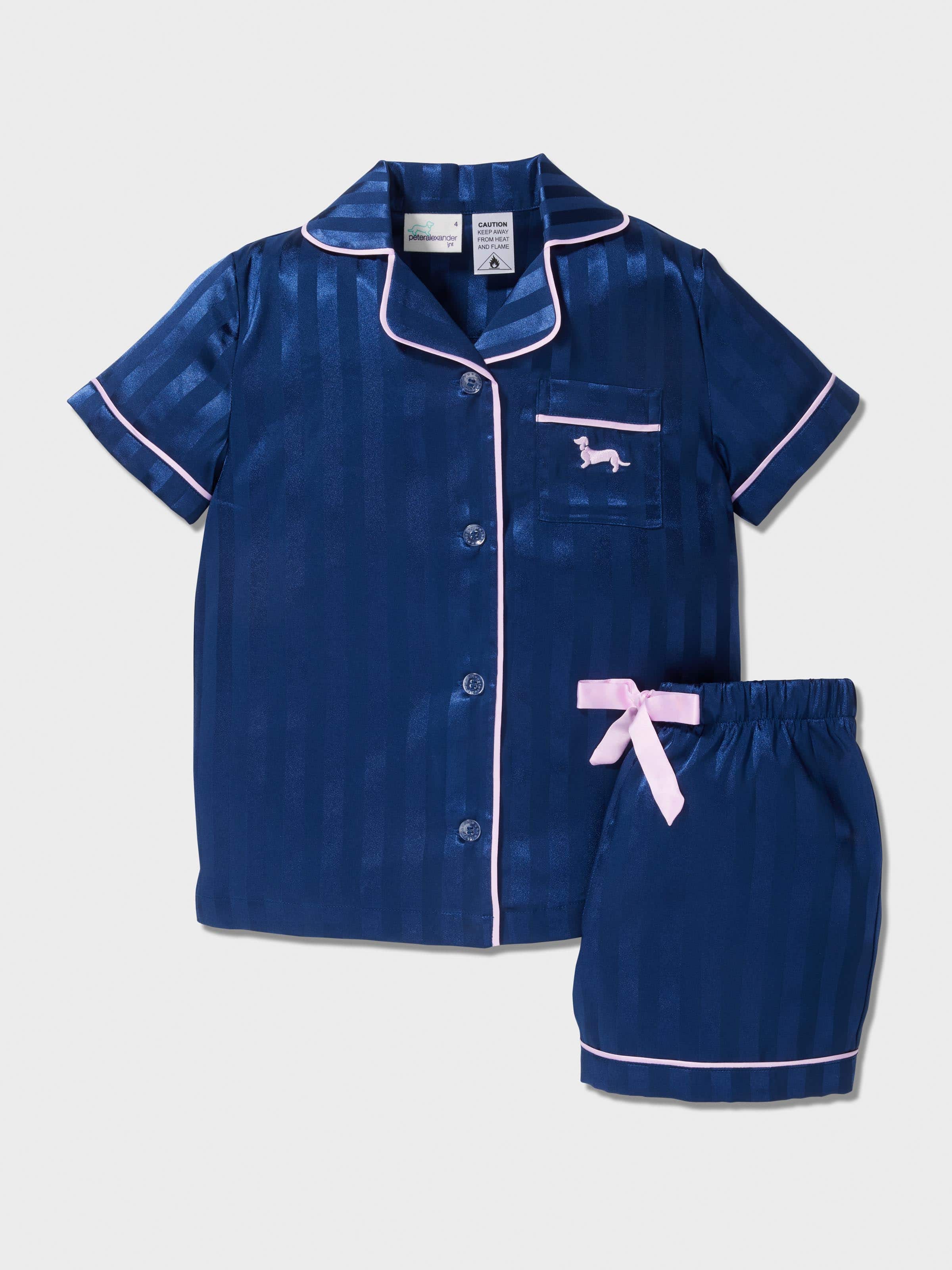 Jnr Girls Navy Classic Satin Short Pj Set Navy - Peter Alexander Online