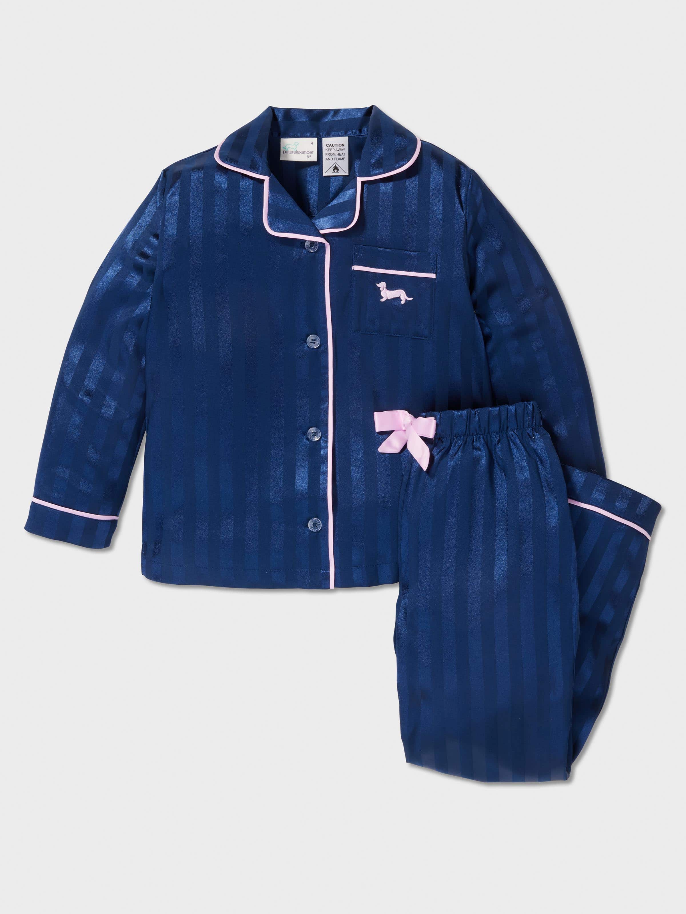 Jnr Girls Navy Classic Satin Pj Set