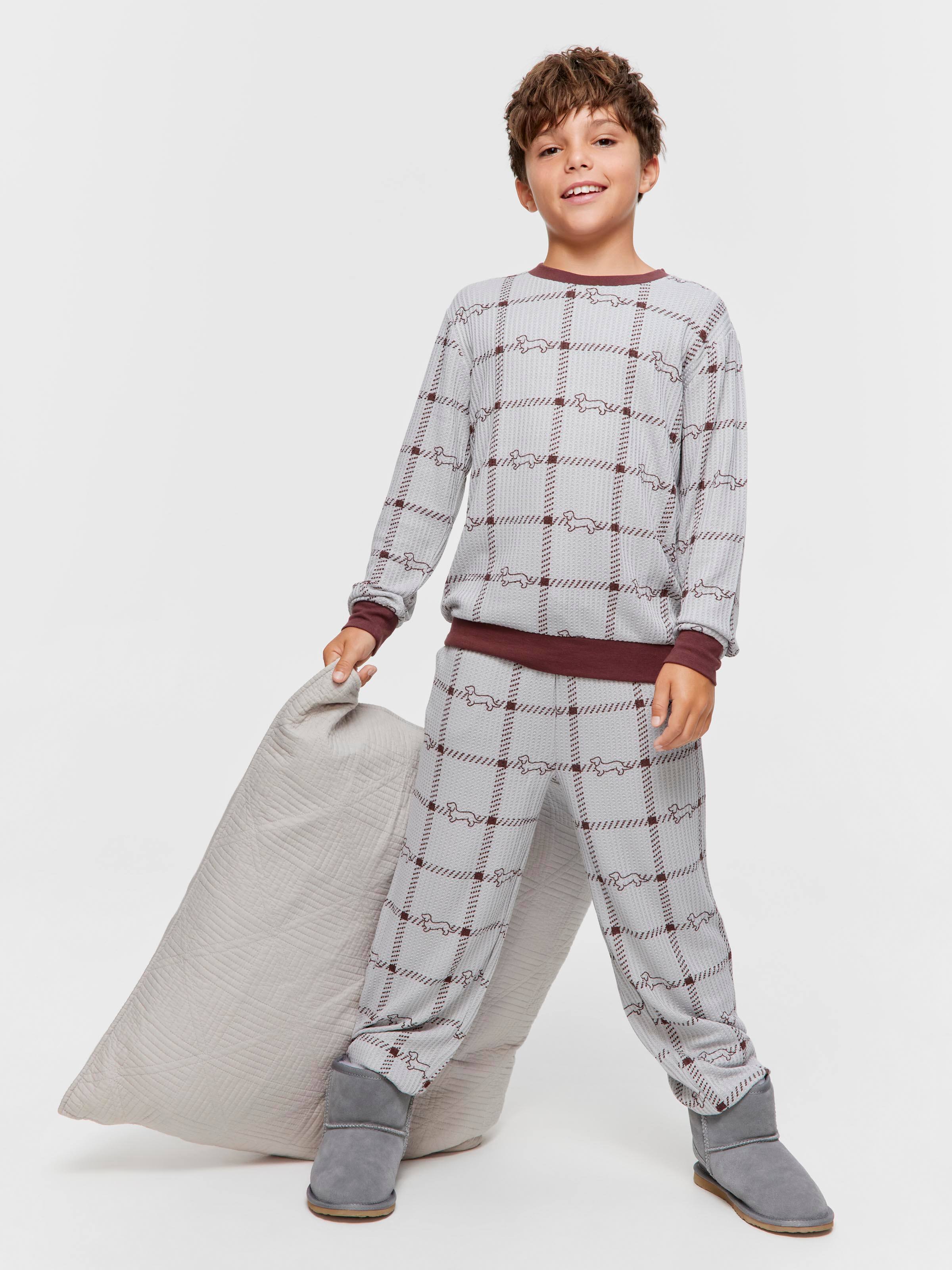 Boys Check Waffle Pj Set