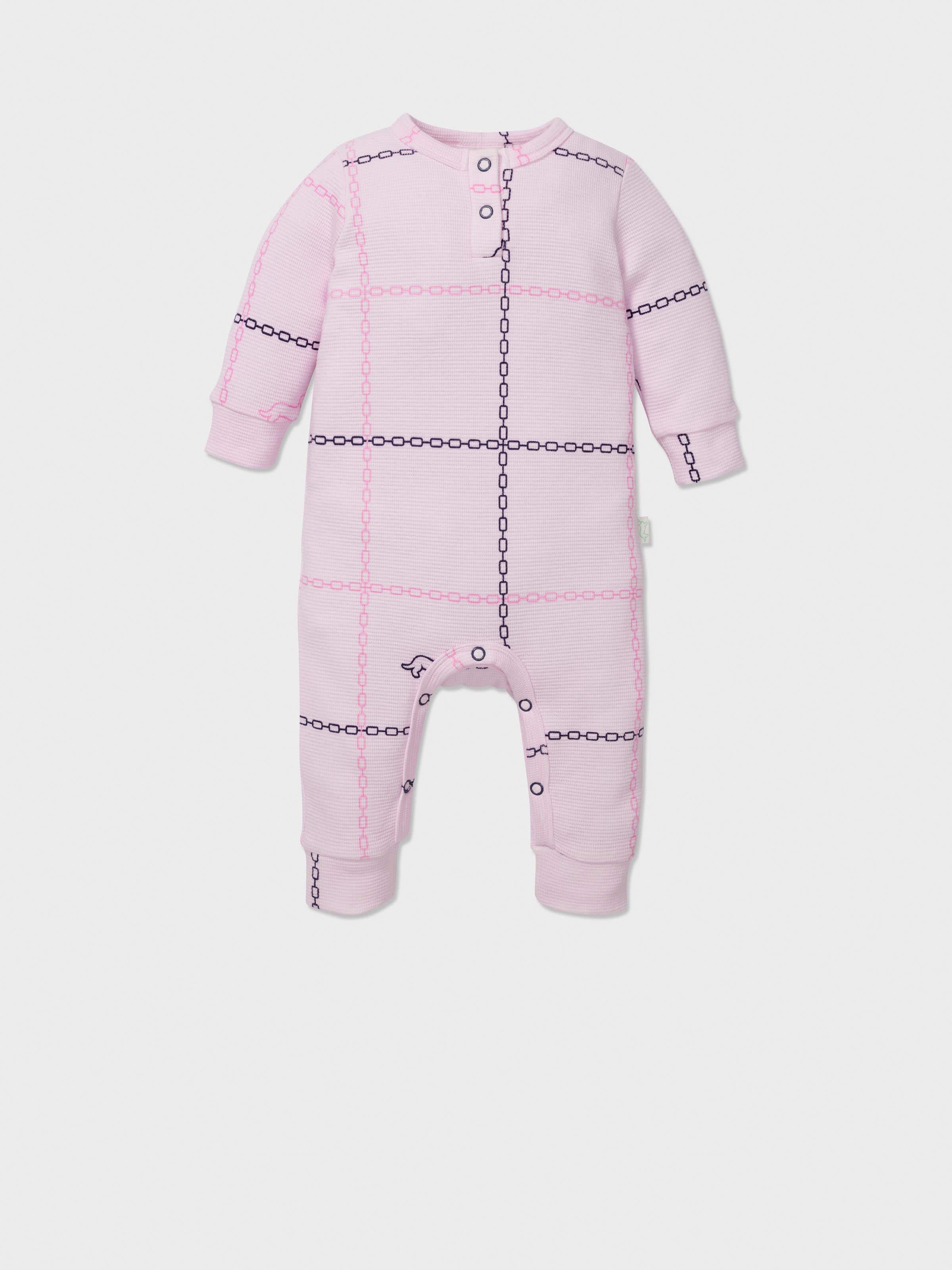 Image for Baby Pink Check Waffle Romper from Peter Alexander