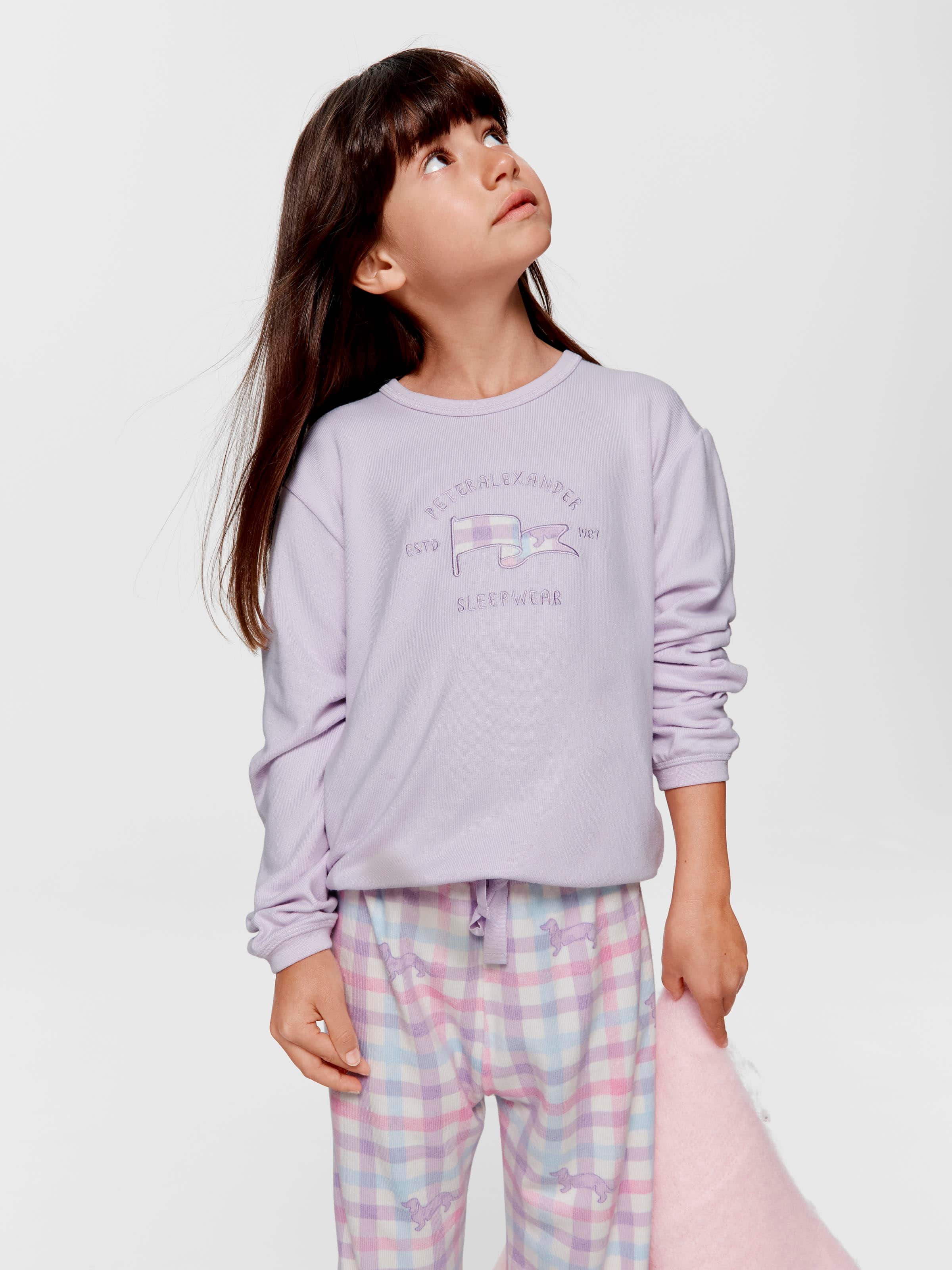 Jnr Girls Pastel Check Long Pj Set
