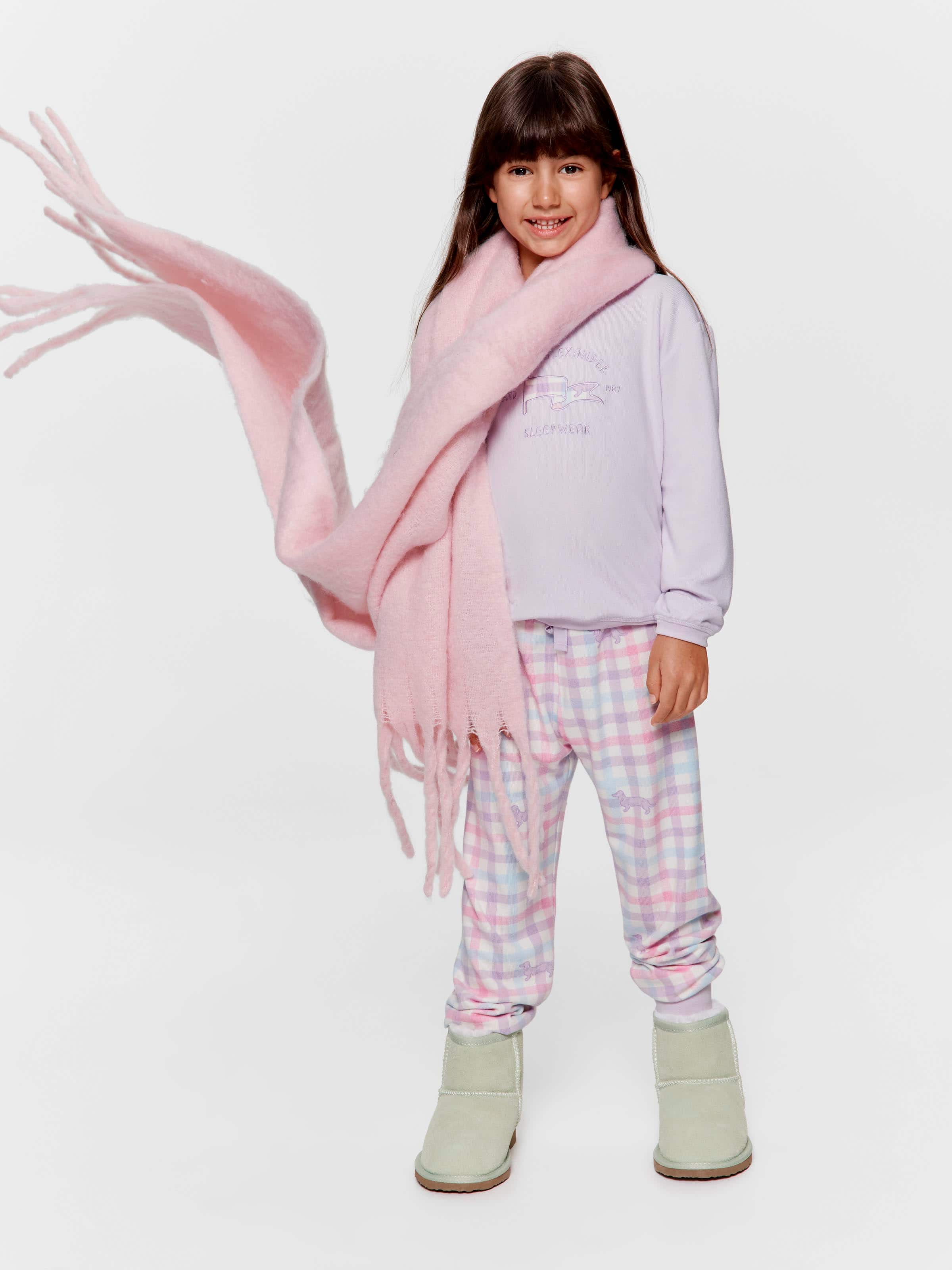 Jnr Girls Pastel Check Long Pj Set