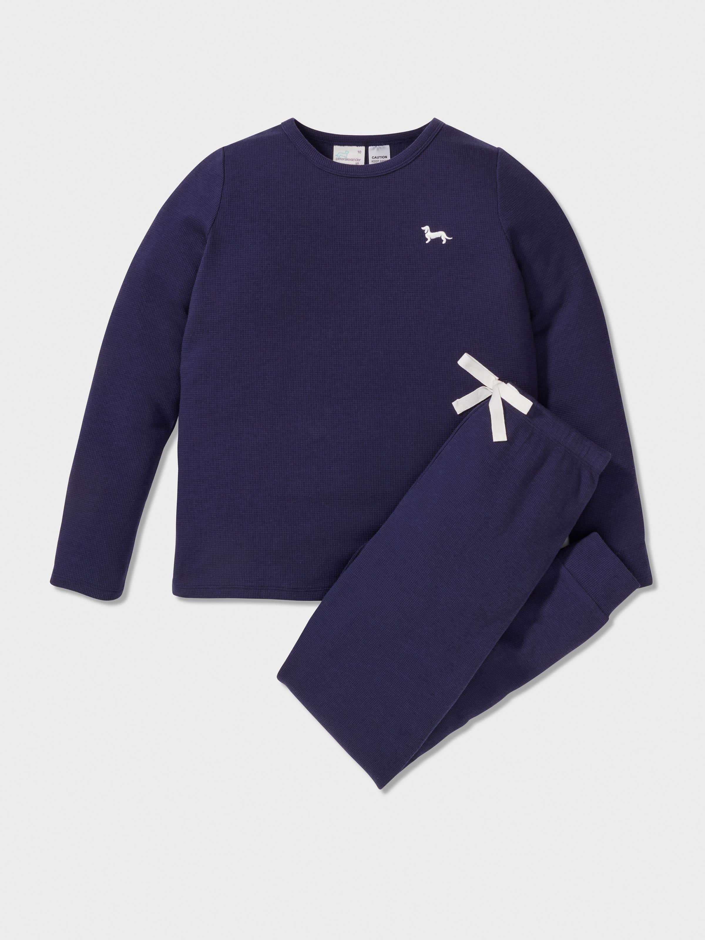 Girls Navy Waffle Long Pj Set
