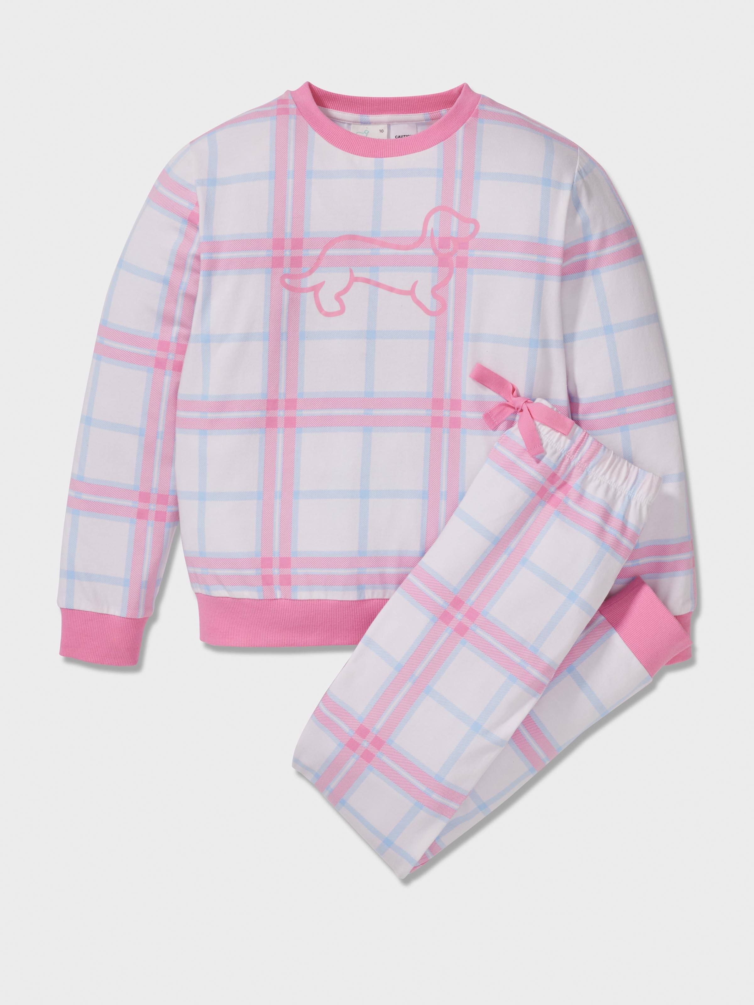 Girls Cream Check Pj Set
