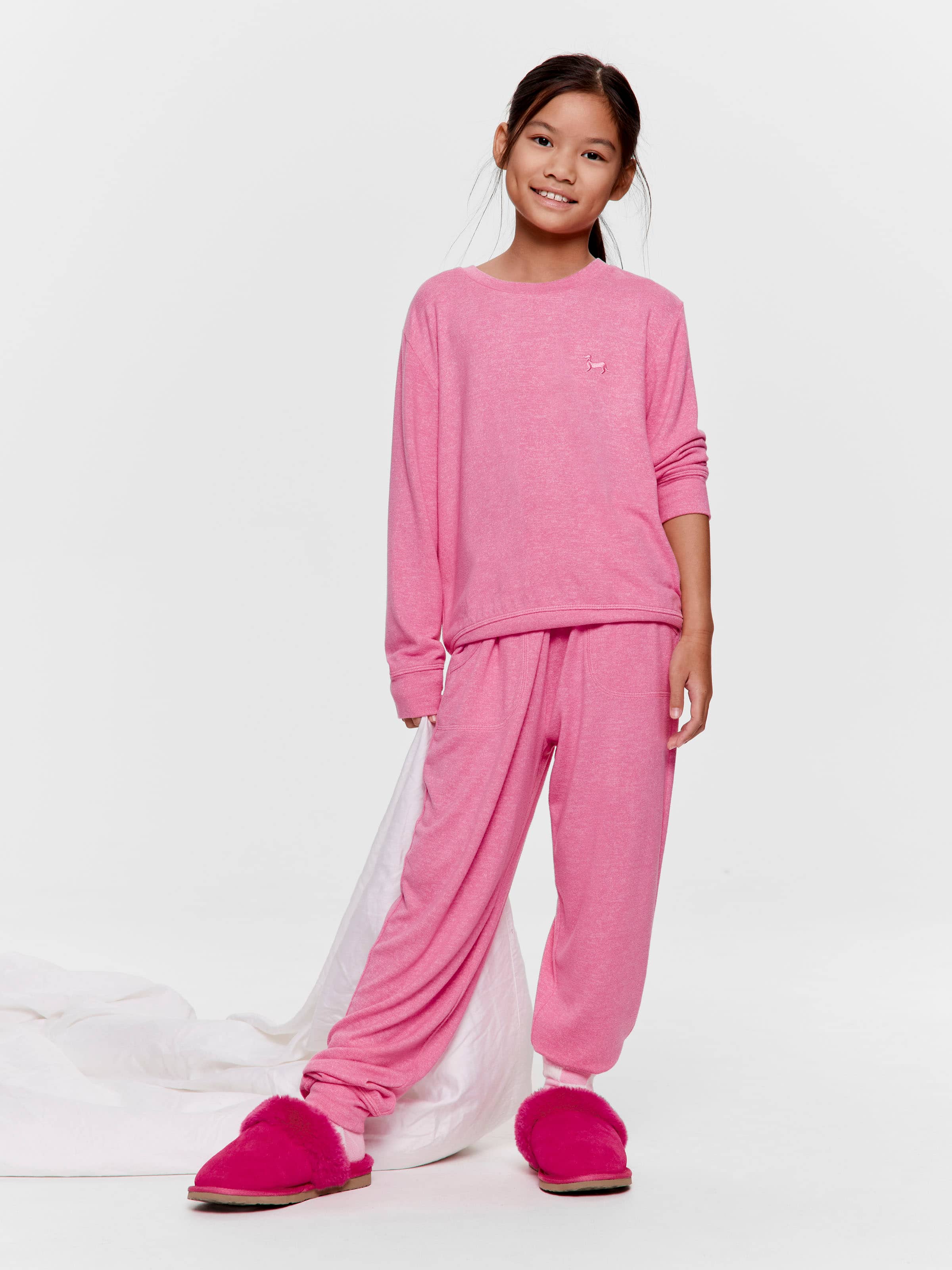 Girls Fuzzy Magenta Pj Set