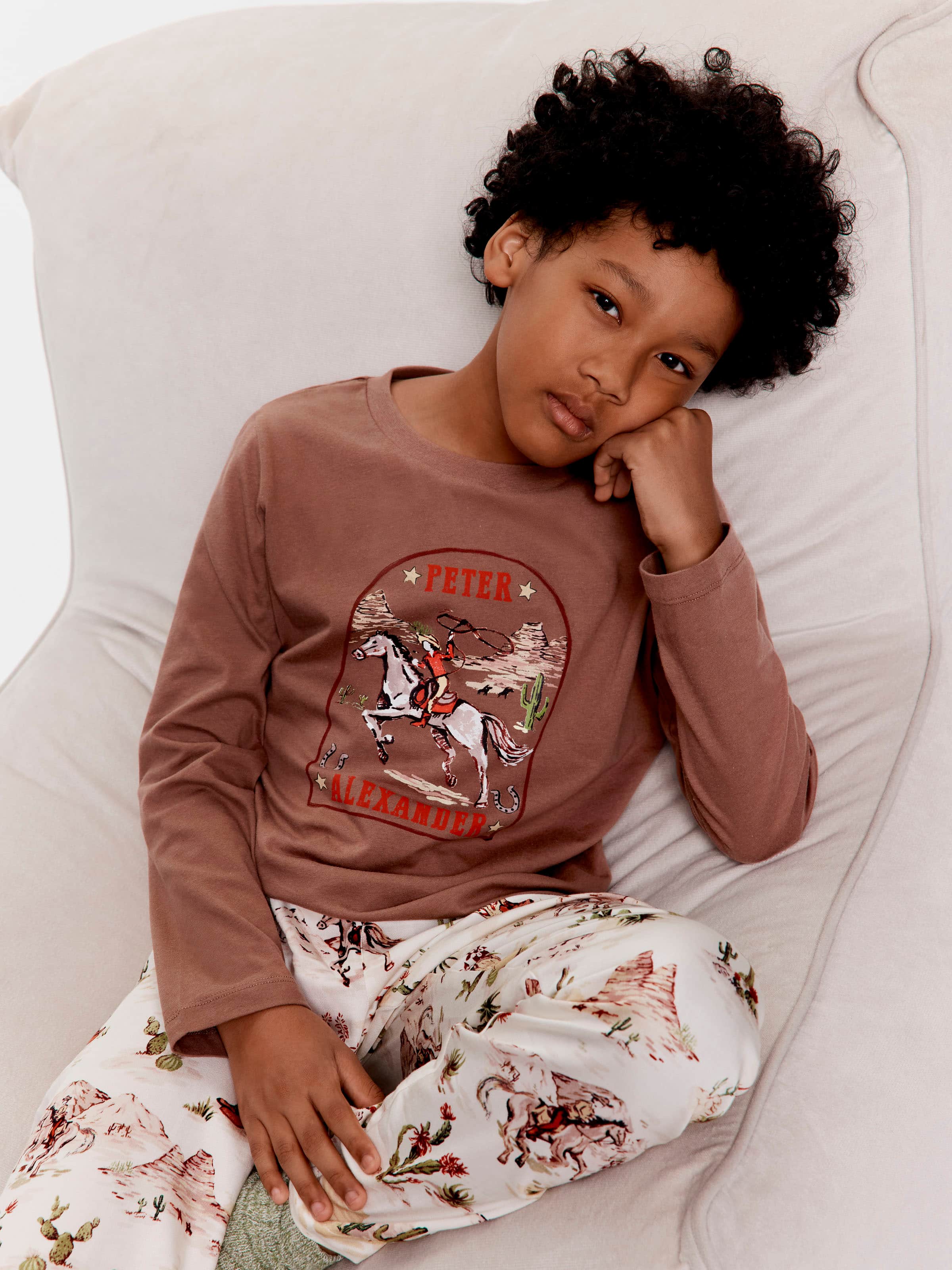 Boys Western Print Long Pj Set