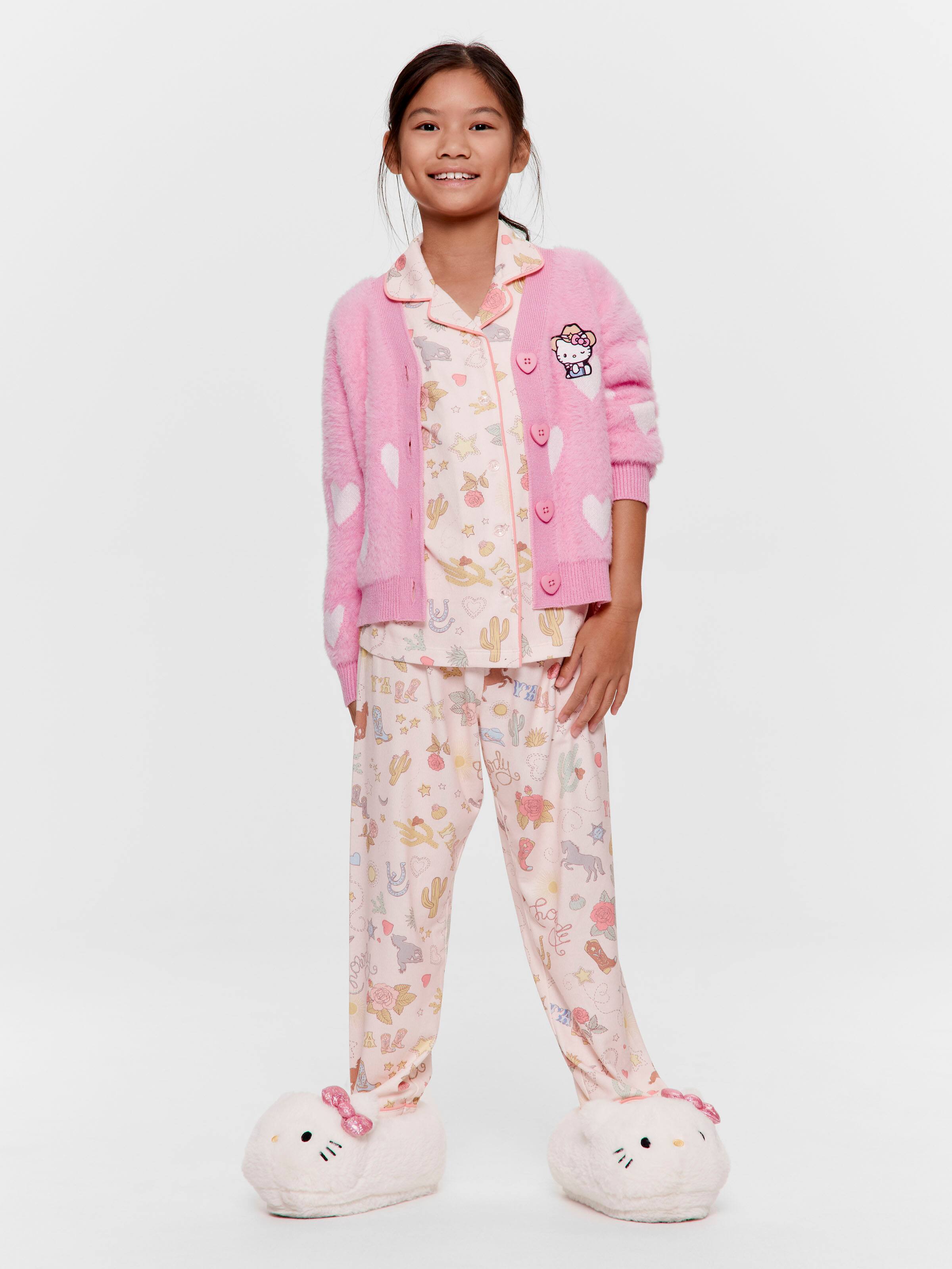 Girls Cowboy Print Long Plush Classic Pj Set