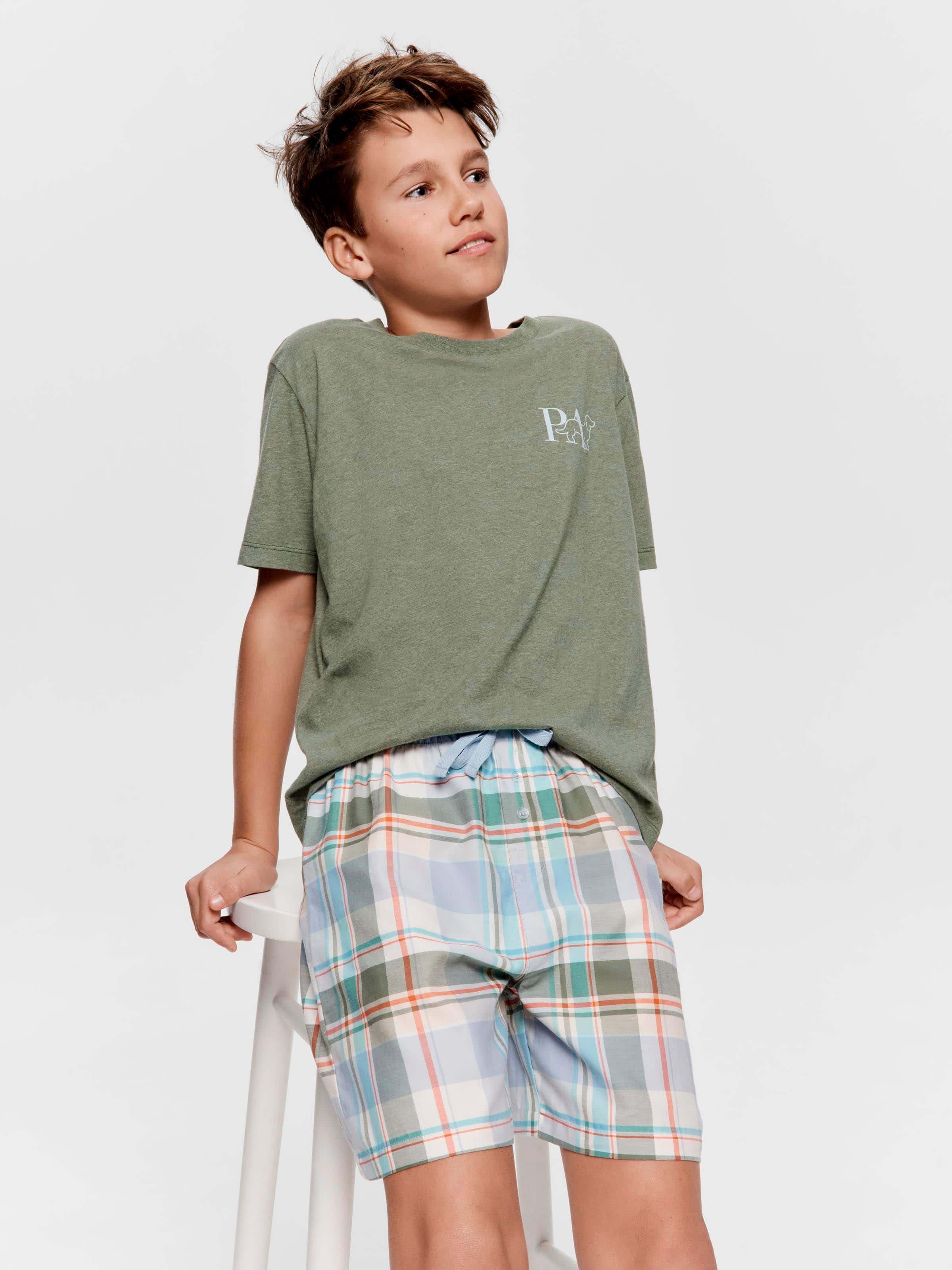 Boys Green Check Short Pj Set
