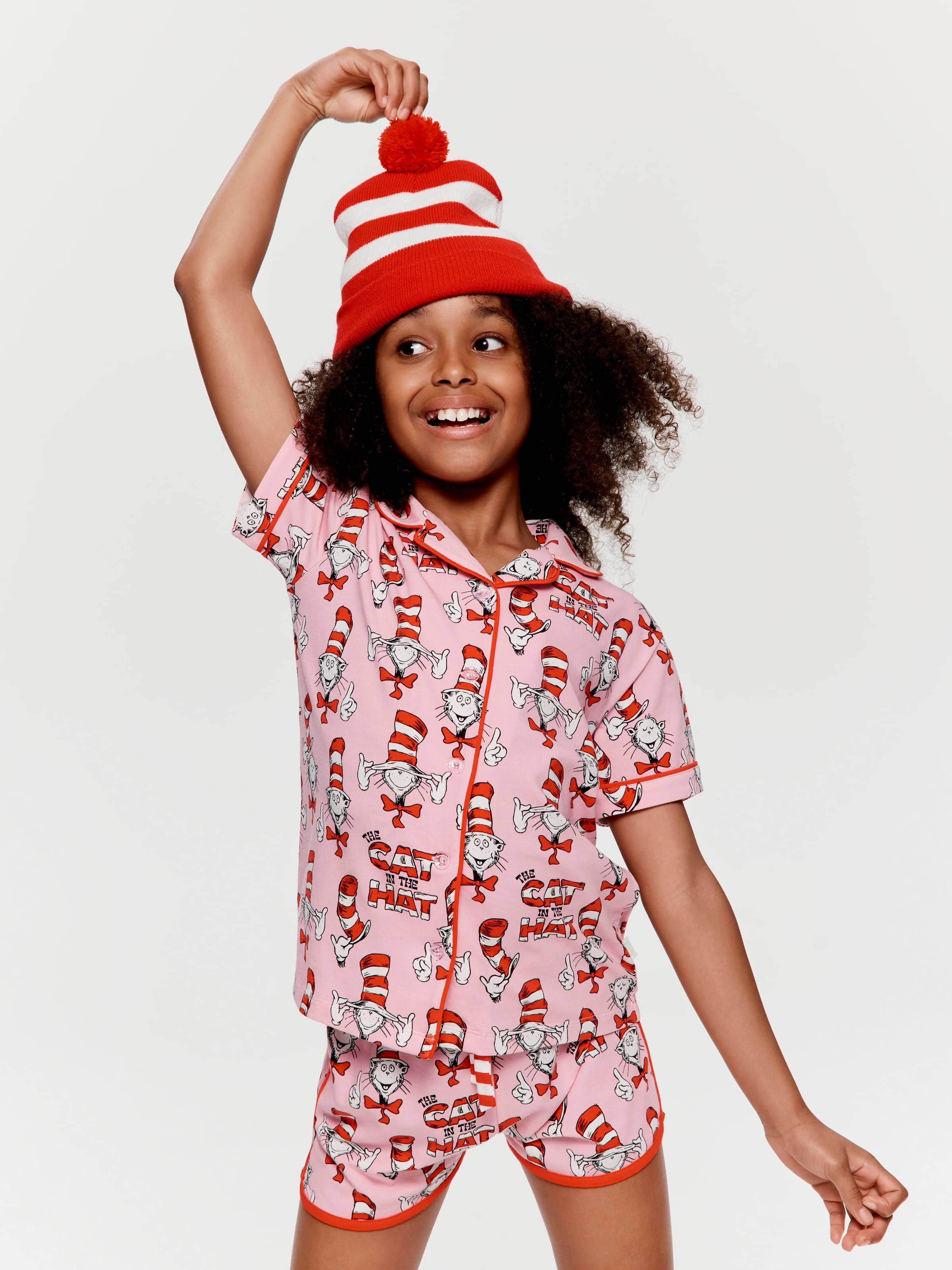 Girls Pink Cat In Hat Shortie Pj Set
