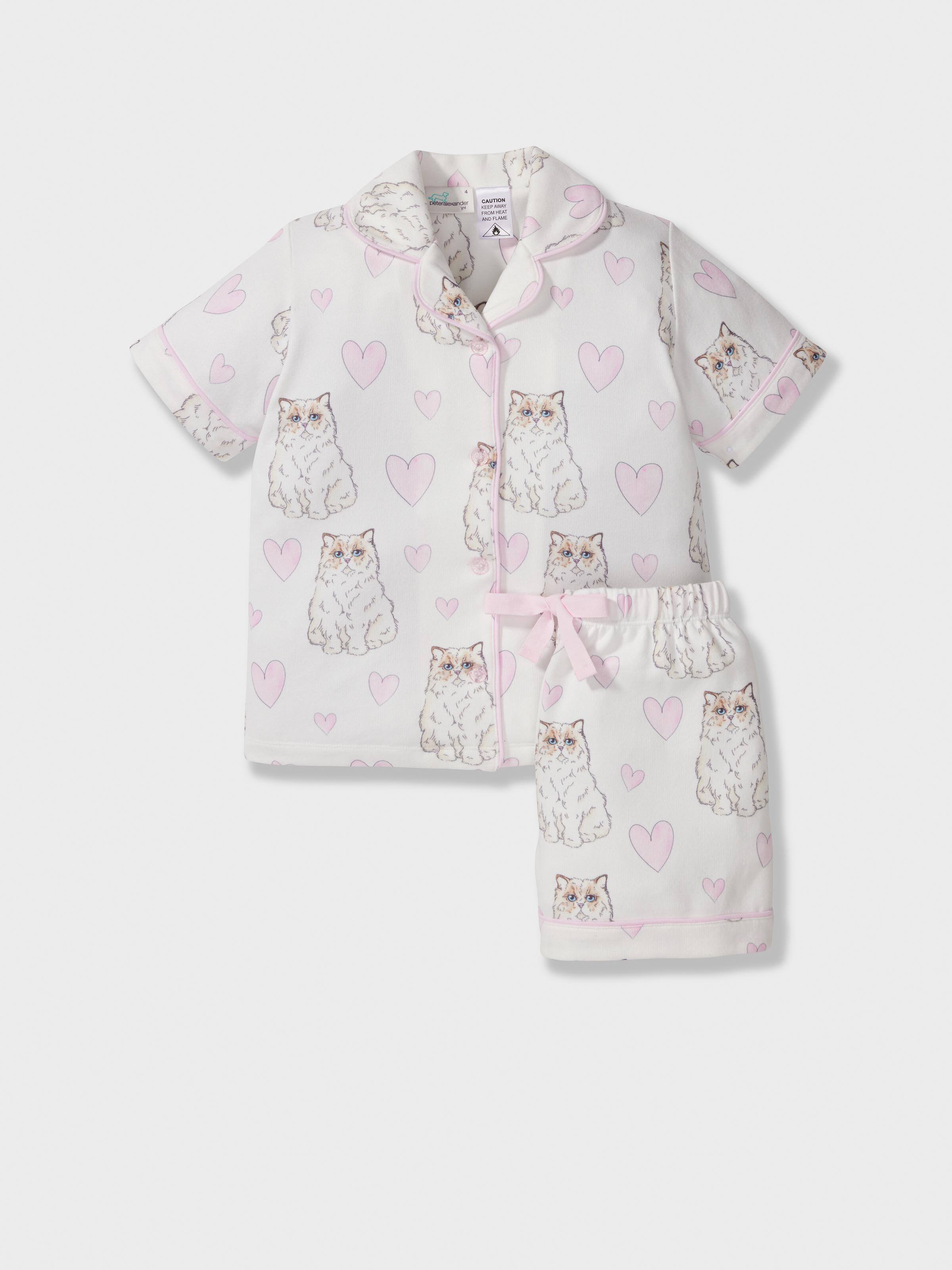Jnr Girls Cat Loveheart Shortie Pj Set