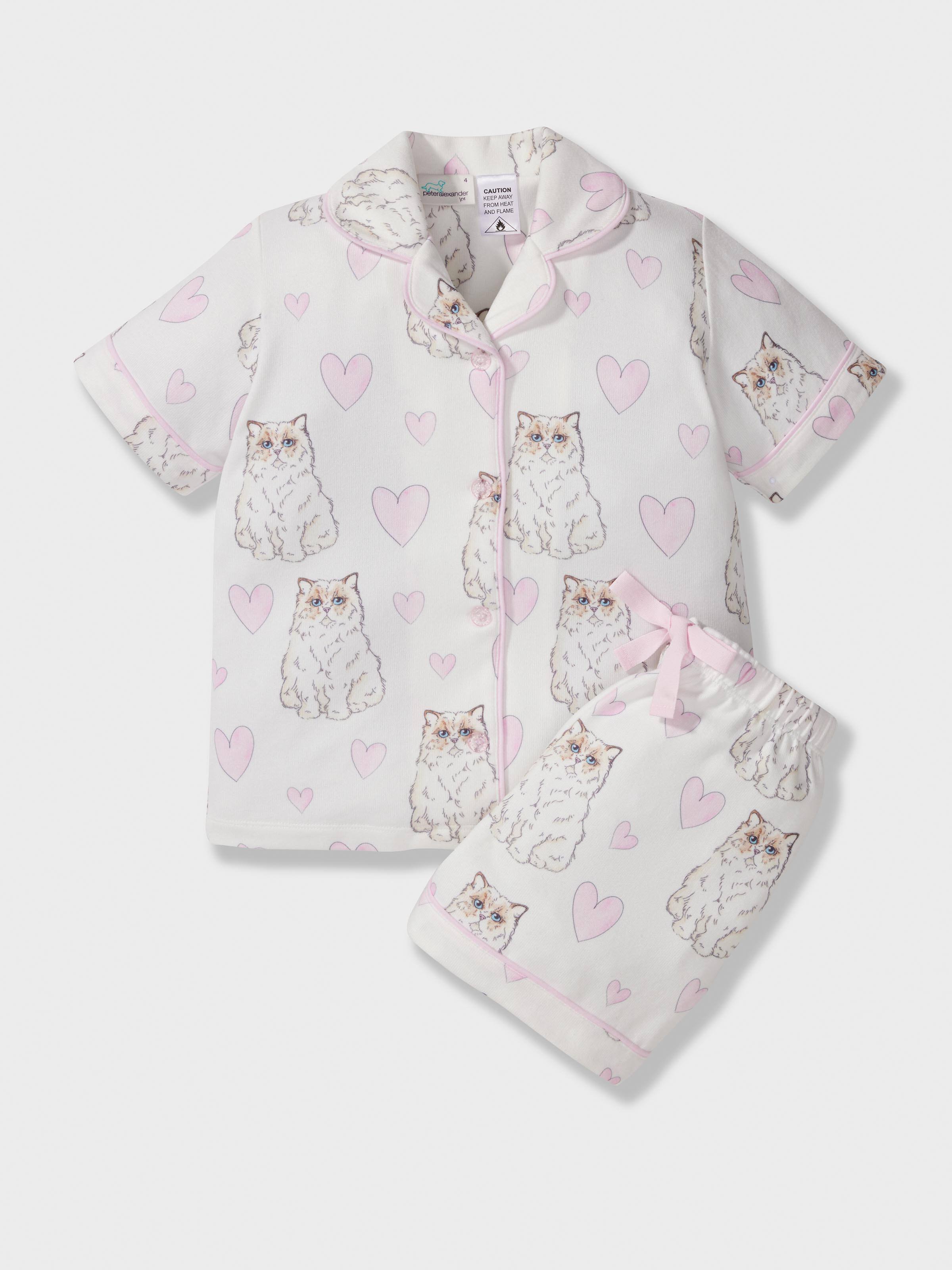 Girls Cat Loveheart Shortie Pj Set