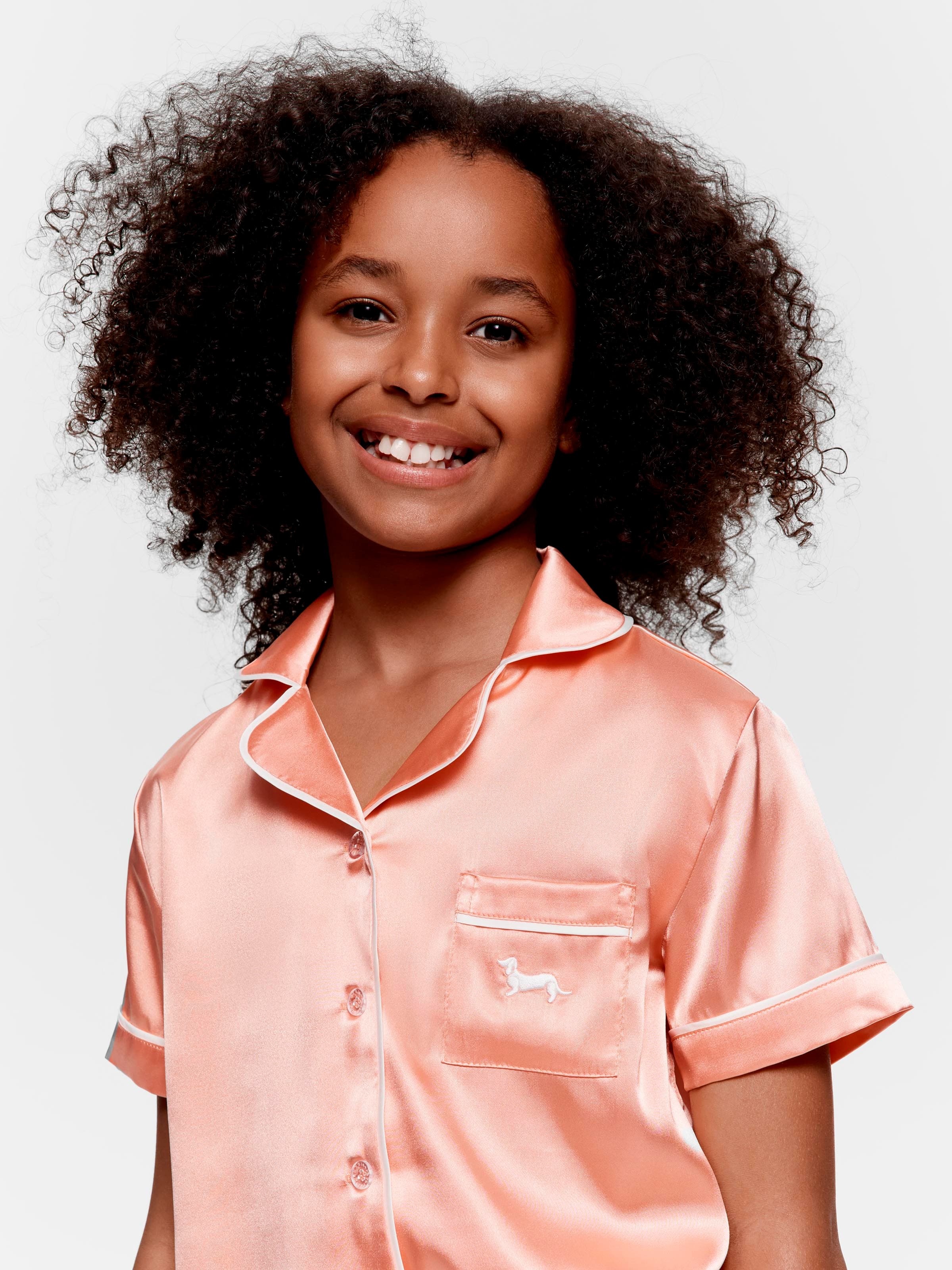 Girls Apricot Satin Shortie Pj Set