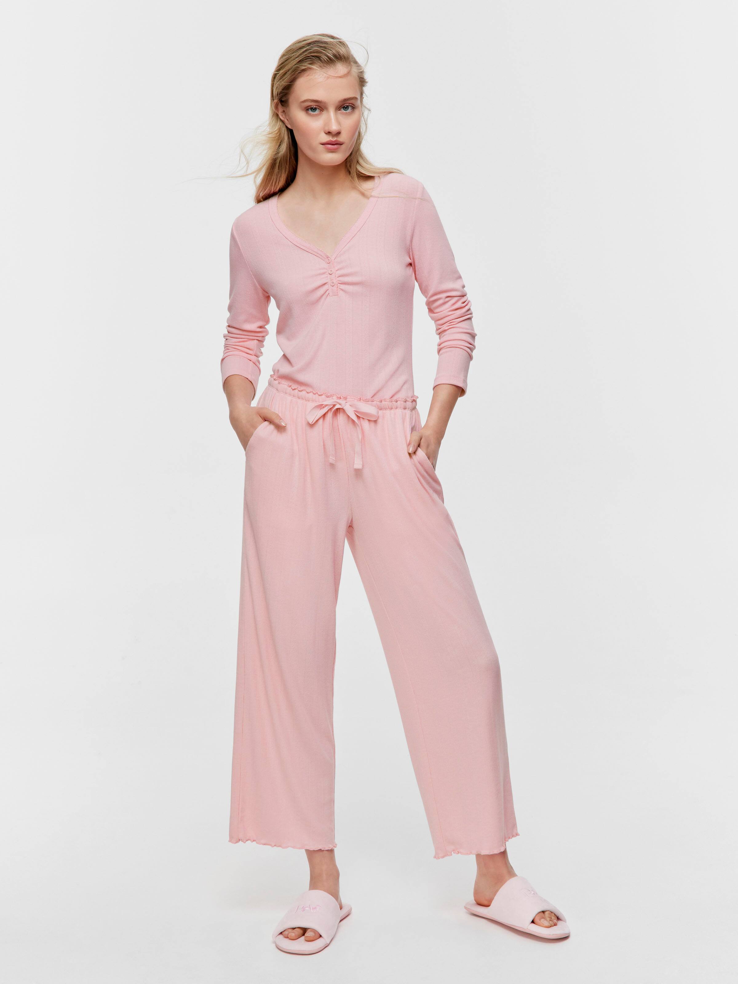 Pink Marle Pointelle Straight Leg Pj Pant