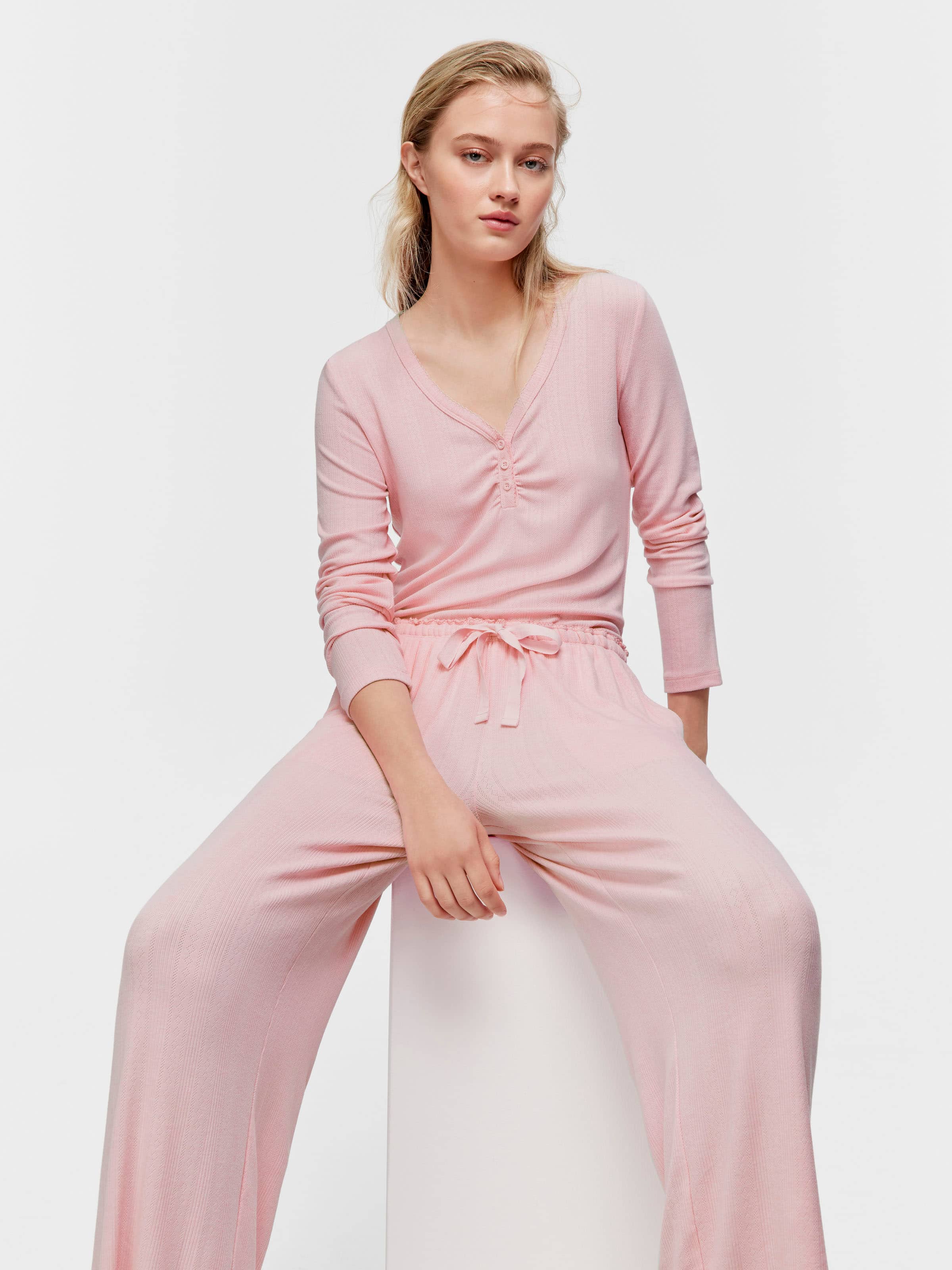 Pink Marle Pointelle Straight Leg Pj Pant
