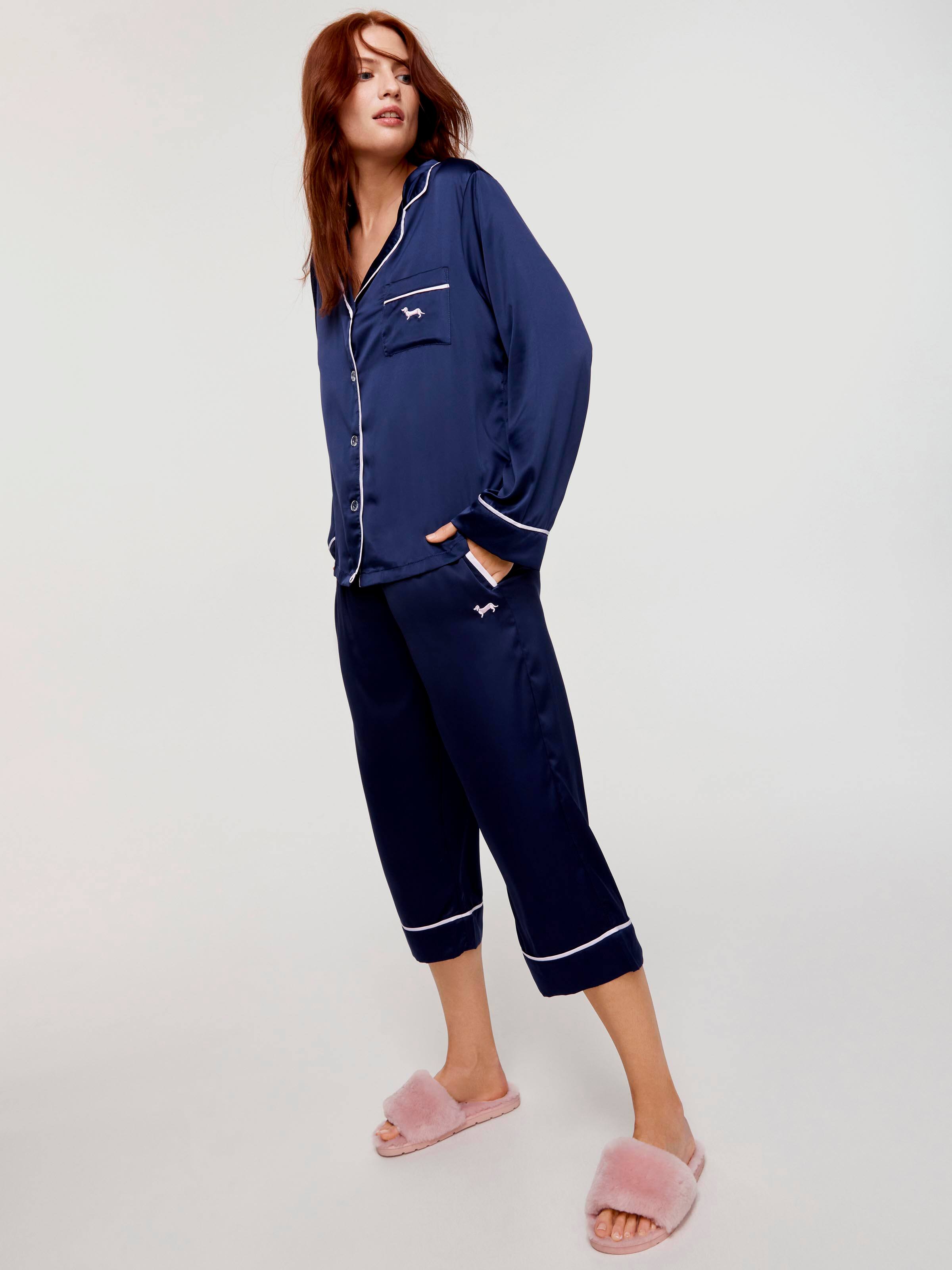 Image for Tux Luxe Navy Satin Long Sleeve Shirt from Peter Alexander