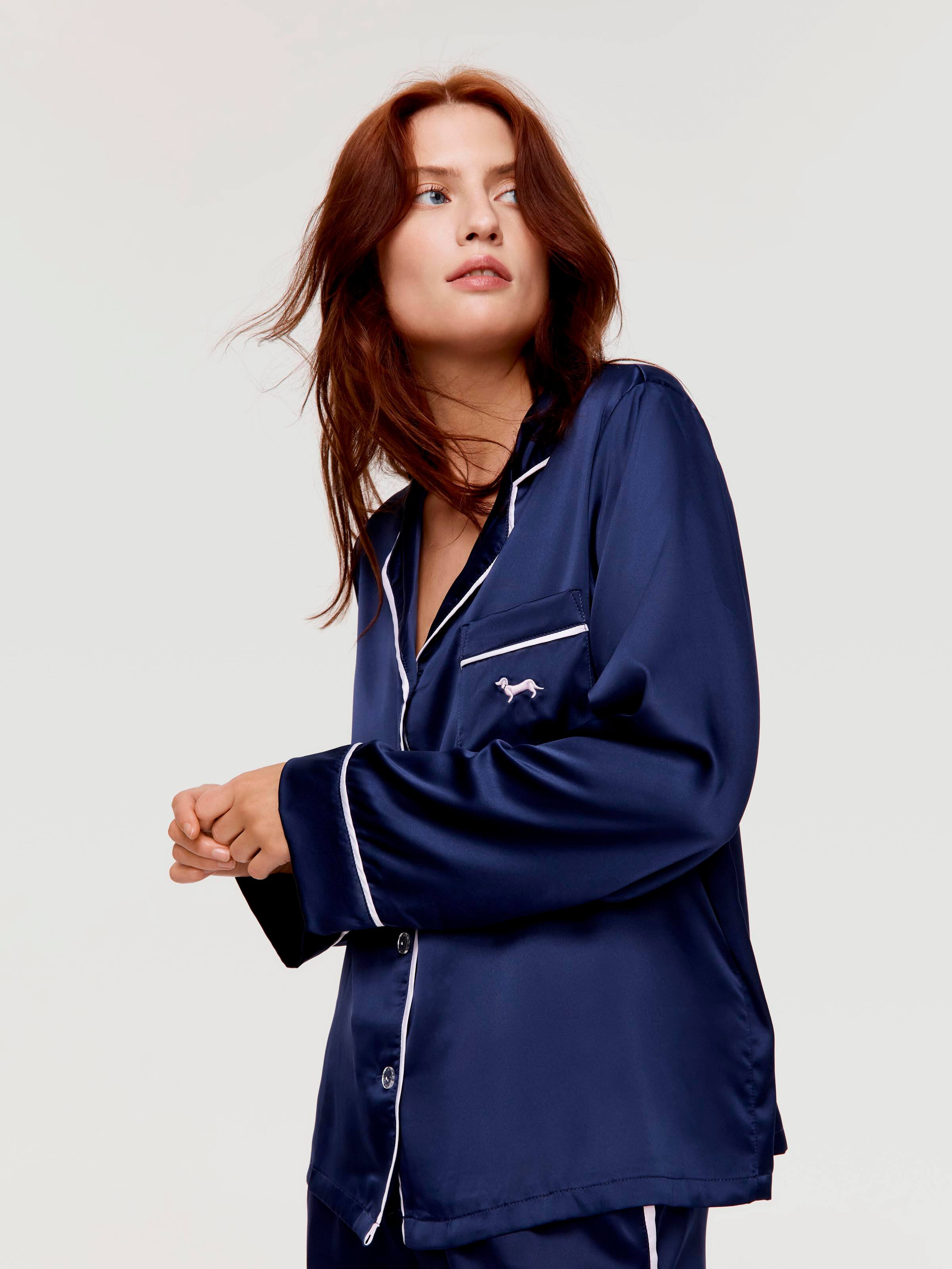 Tux Luxe Navy Satin Long Sleeve Shirt