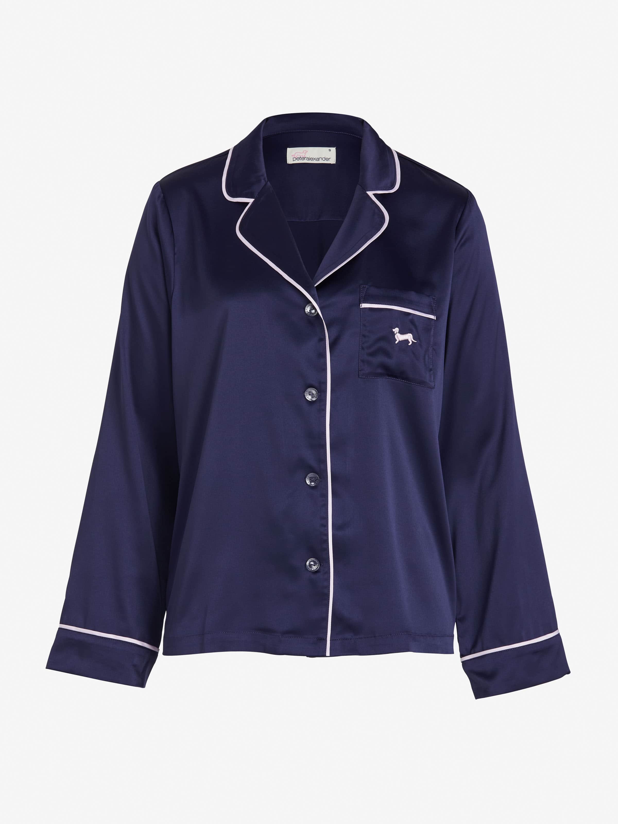 Image for Tux Luxe Navy Satin Long Sleeve Shirt from Peter Alexander