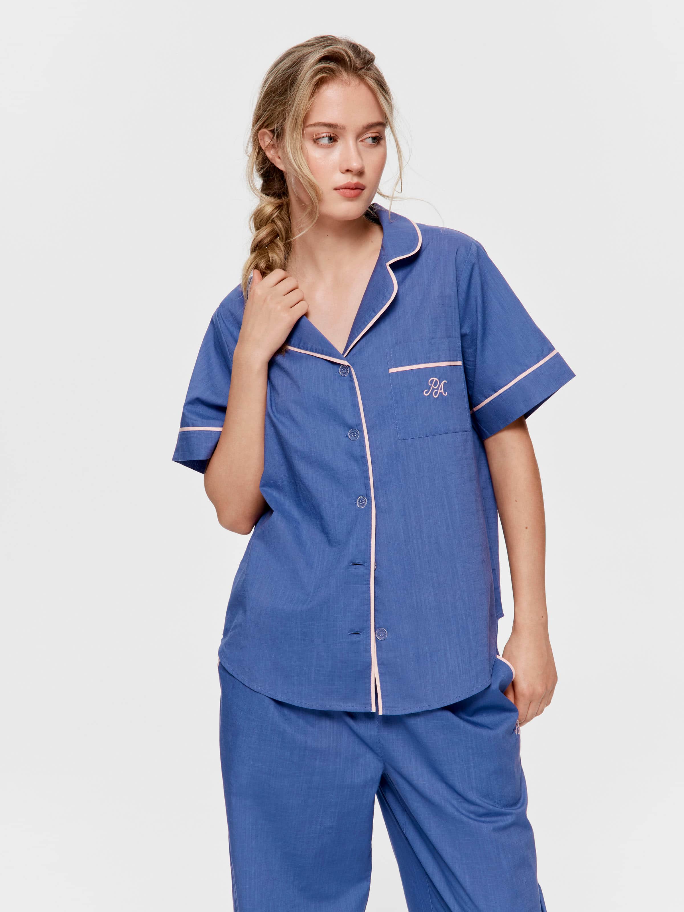 Blue 100% Cotton Short Sleeve Shirt