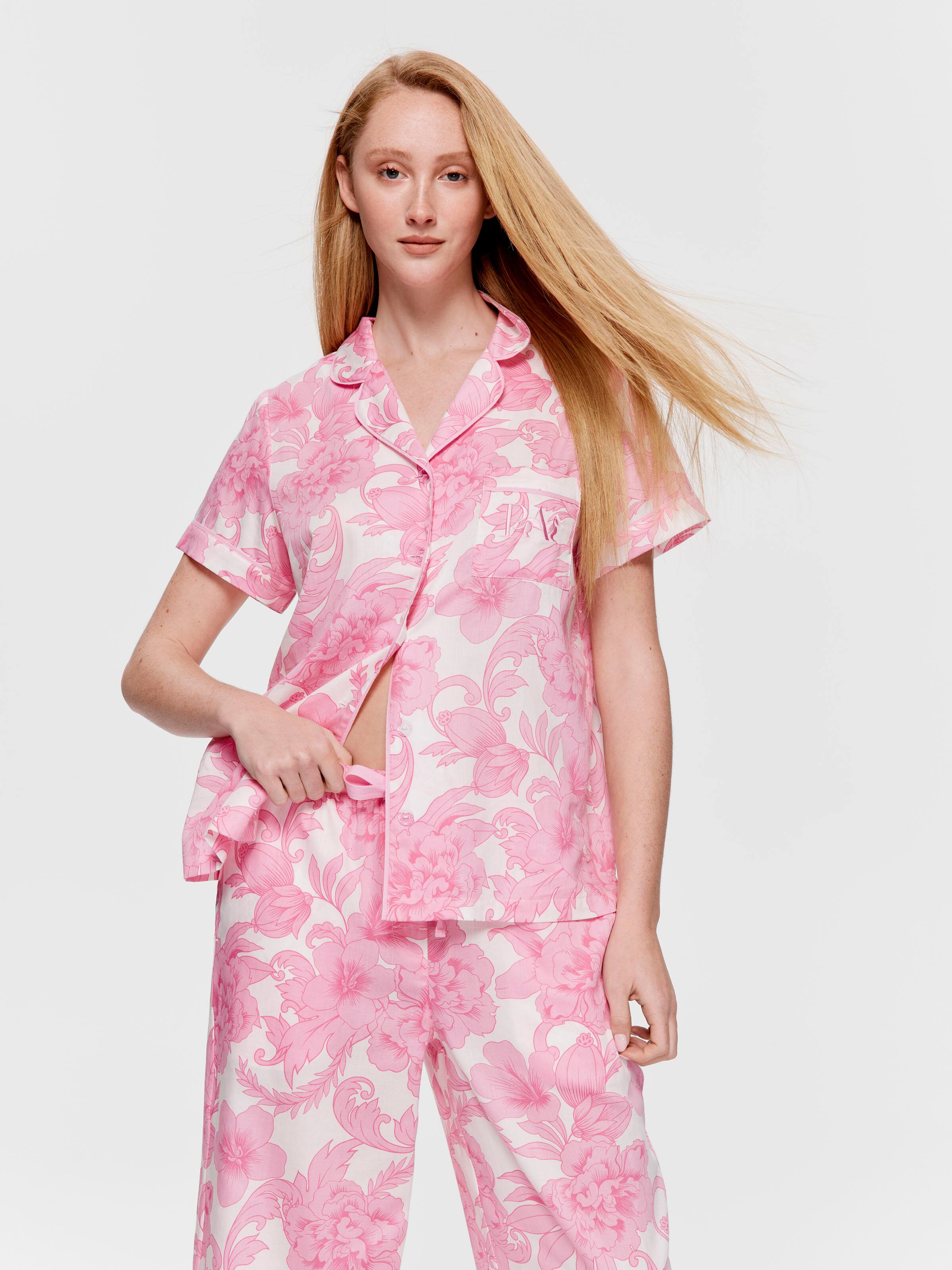 Pink Floral 100% Soft Cotton Short Sleeve & 3/4 Pant Pj Set