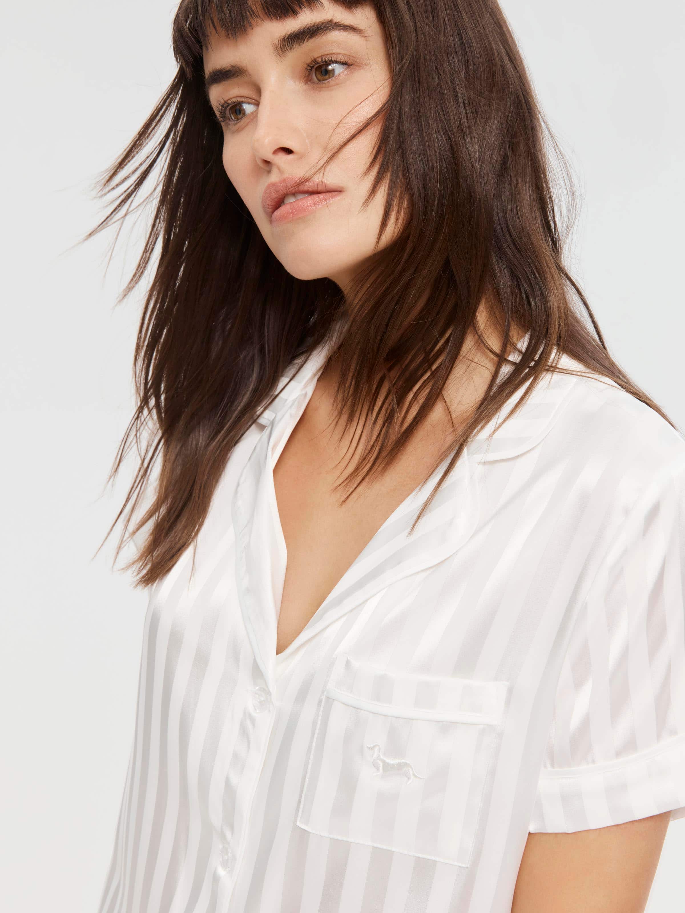 Image for White Stripe Chic Satin Pj Set from Peter Alexander