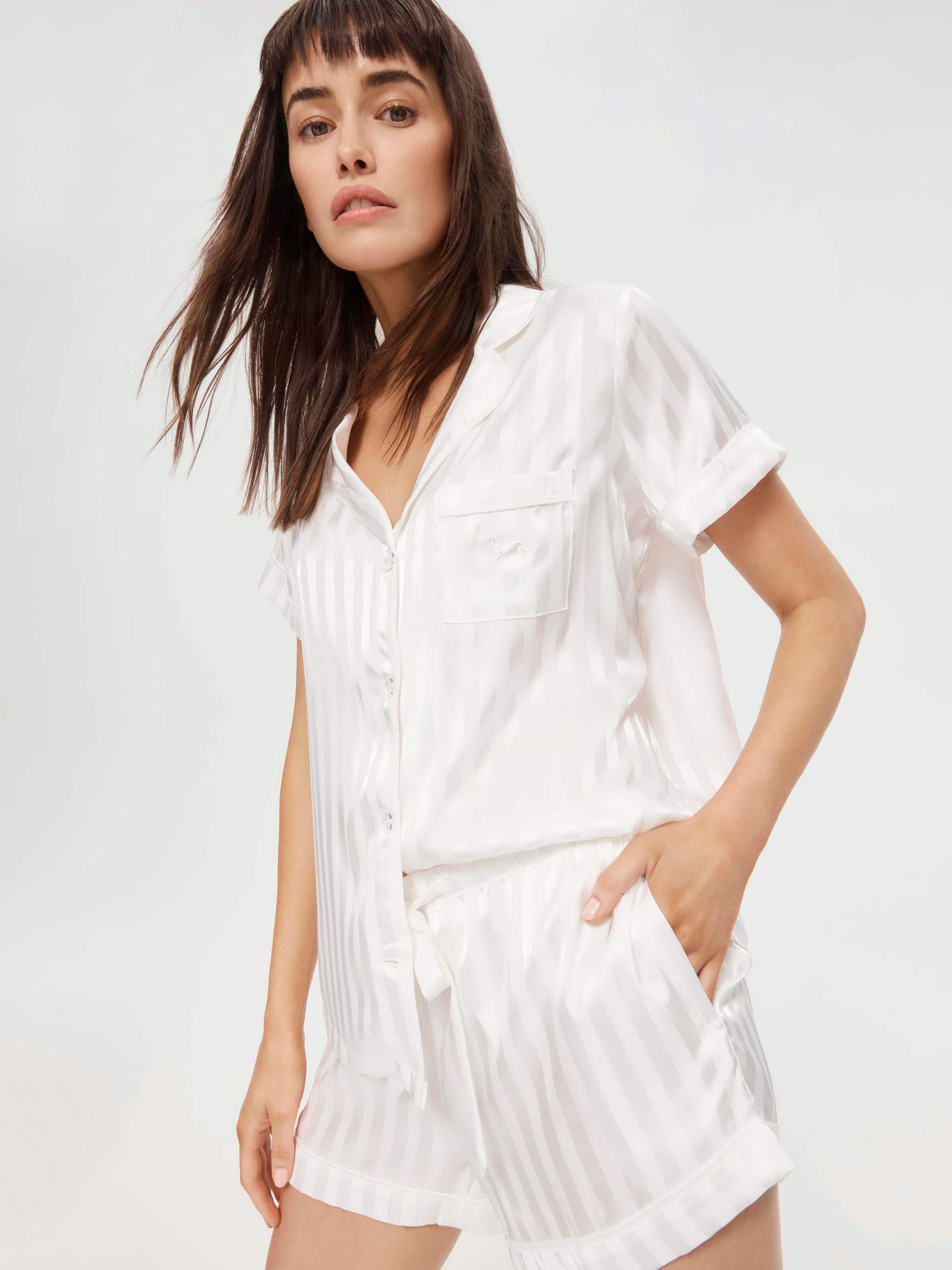 Image for White Stripe Chic Satin Pj Set from Peter Alexander