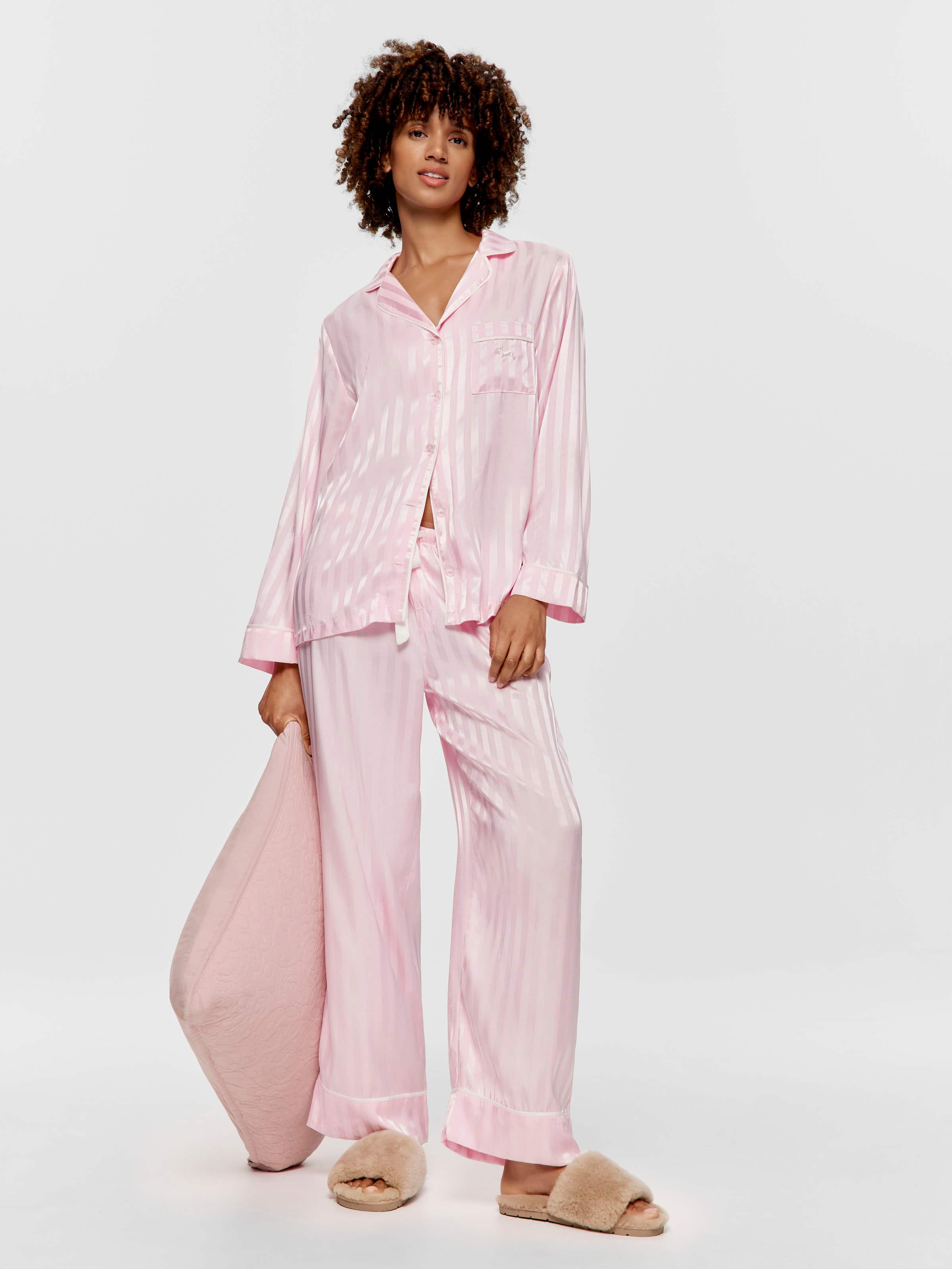 Image for Long Pink Stripe Chic Satin Pj Set from Peter Alexander
