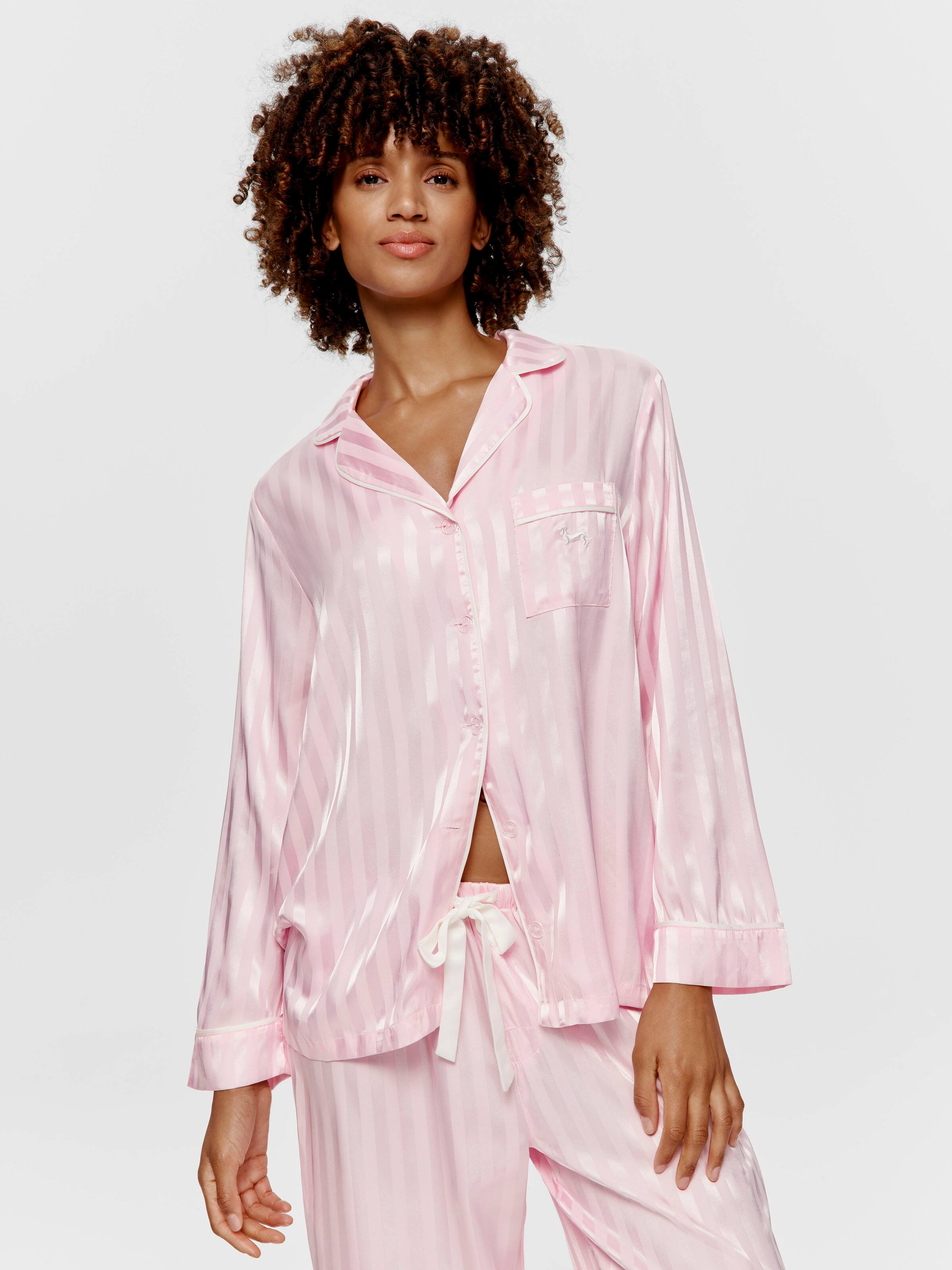 Image for Long Pink Stripe Chic Satin Pj Set from Peter Alexander