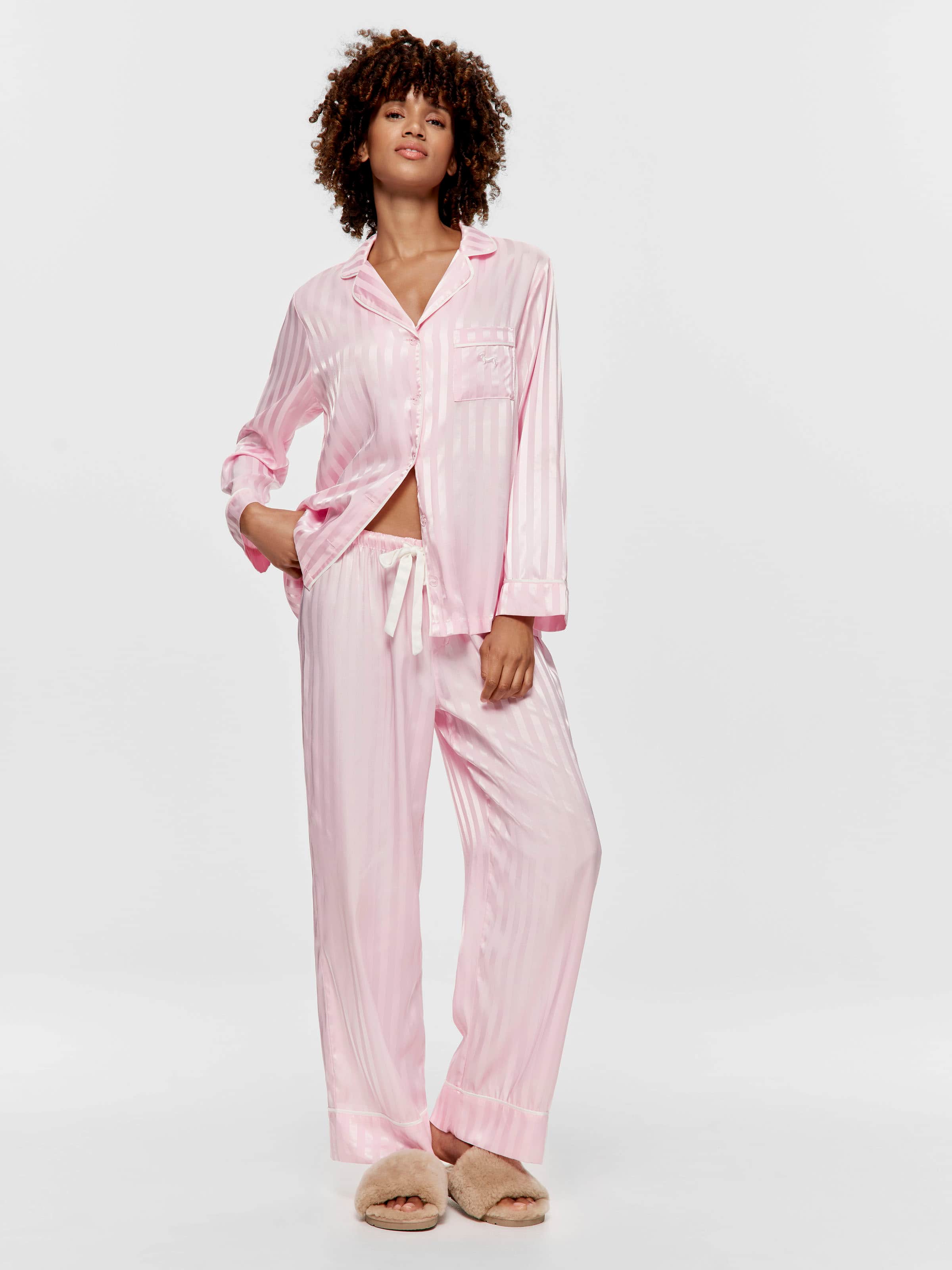 Long Pink Stripe Chic Satin Pj Set