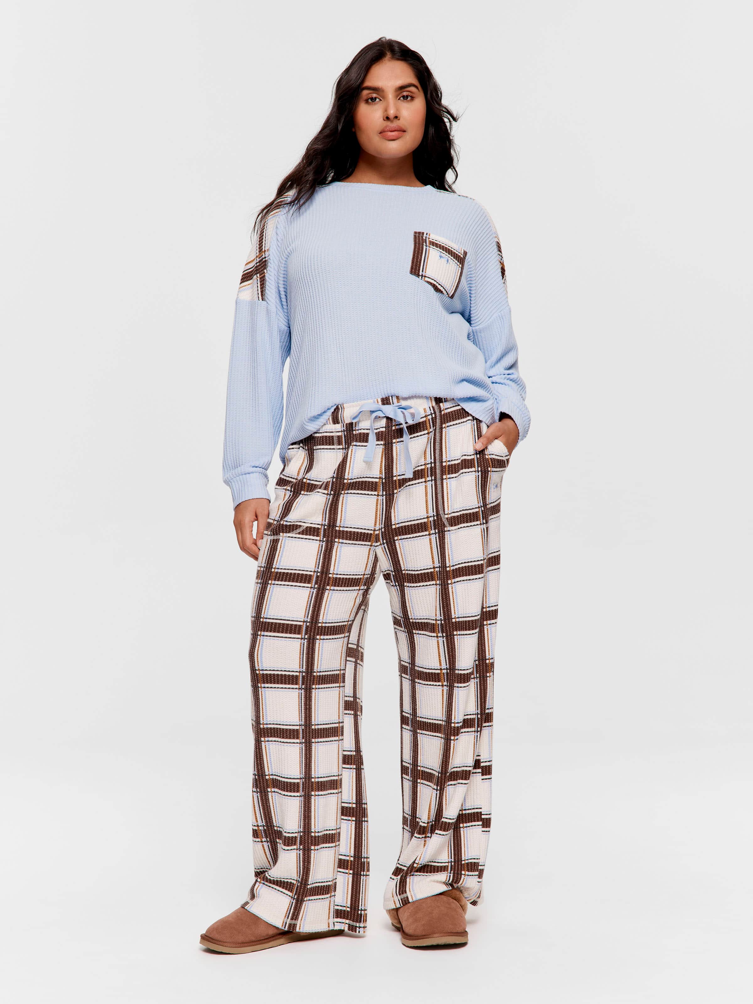P.A. Plus Check Waffle Wide Leg Pj Pant