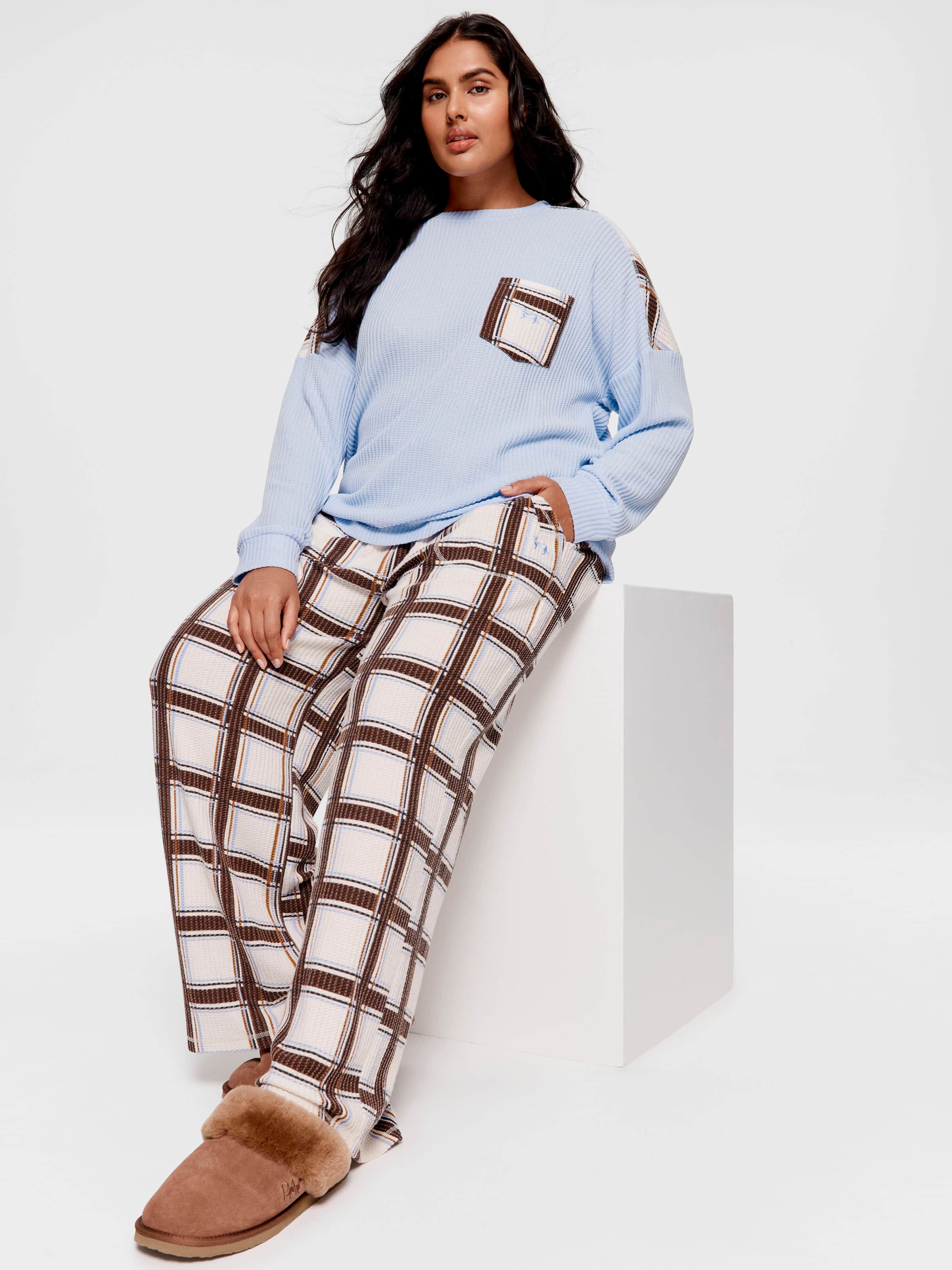 P.A. Plus Check Waffle Wide Leg Pj Pant