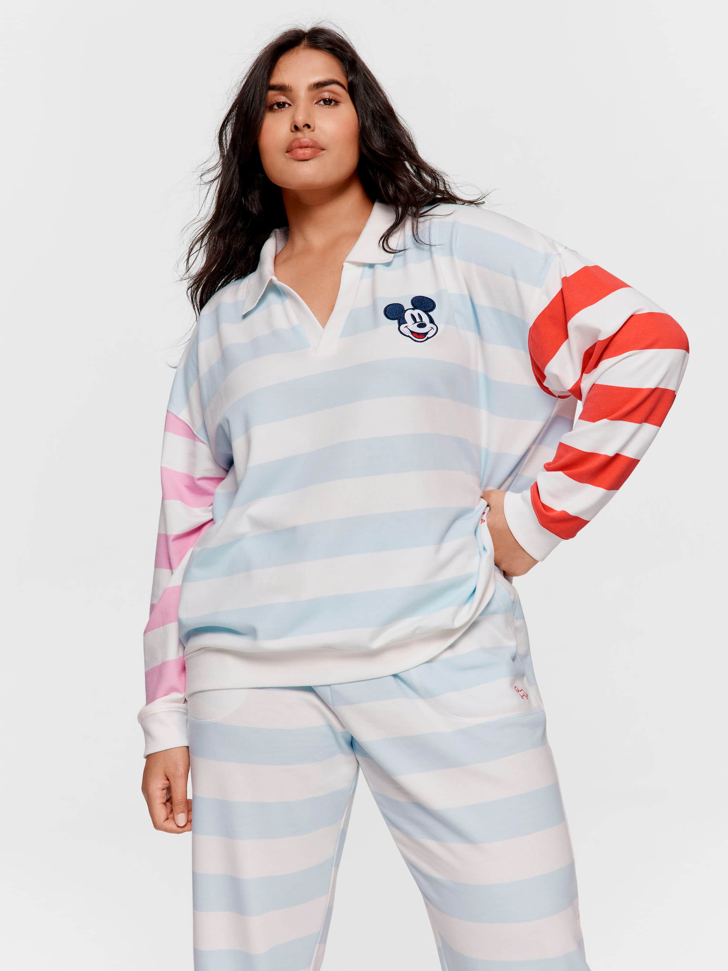 P.A. Plus Pastel Stripe Mickey Mouse Collared Sweater
