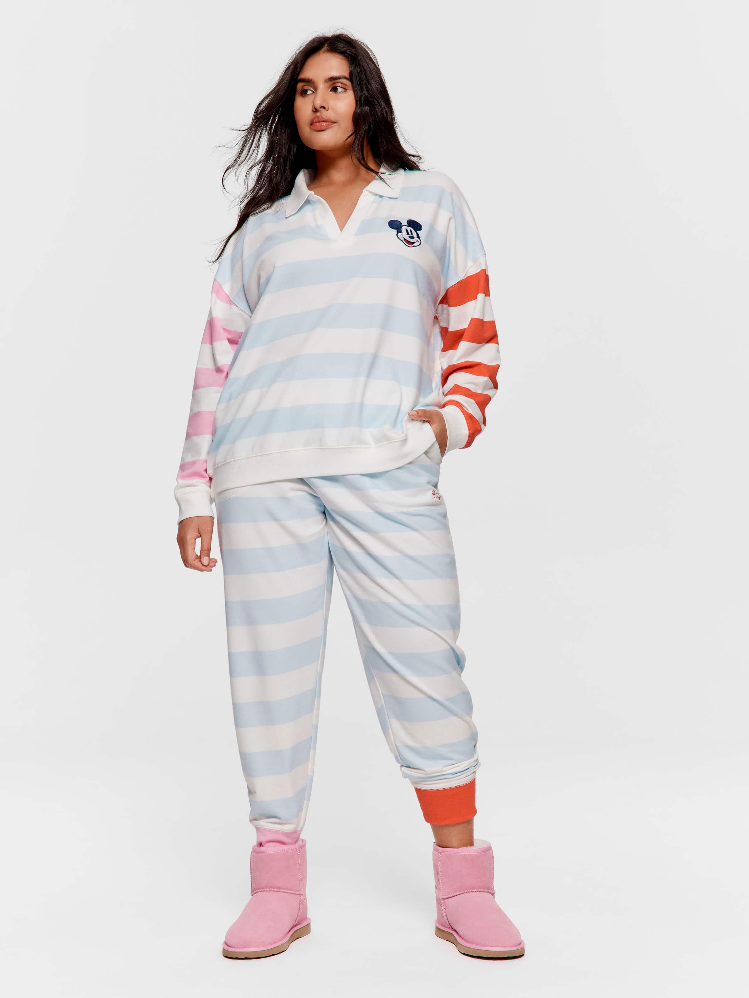 P.A. Plus Pastel Stripe Mickey Mouse Collared Sweater