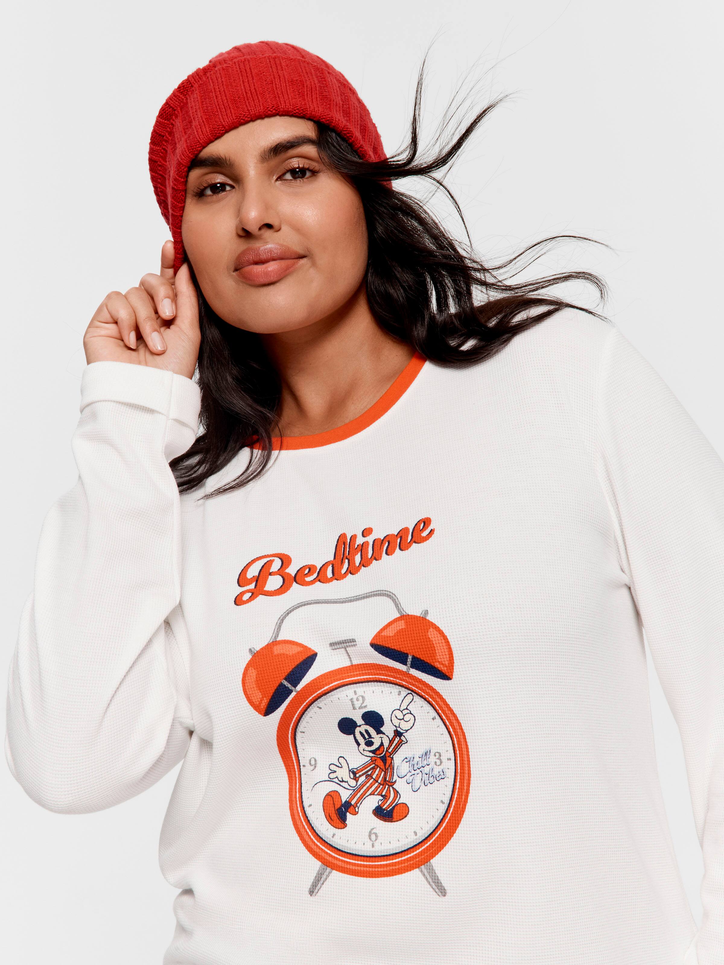 Image for P.A. Plus Wake Up Mickey Mouse Waffle Long Sleeve Top from Peter Alexander