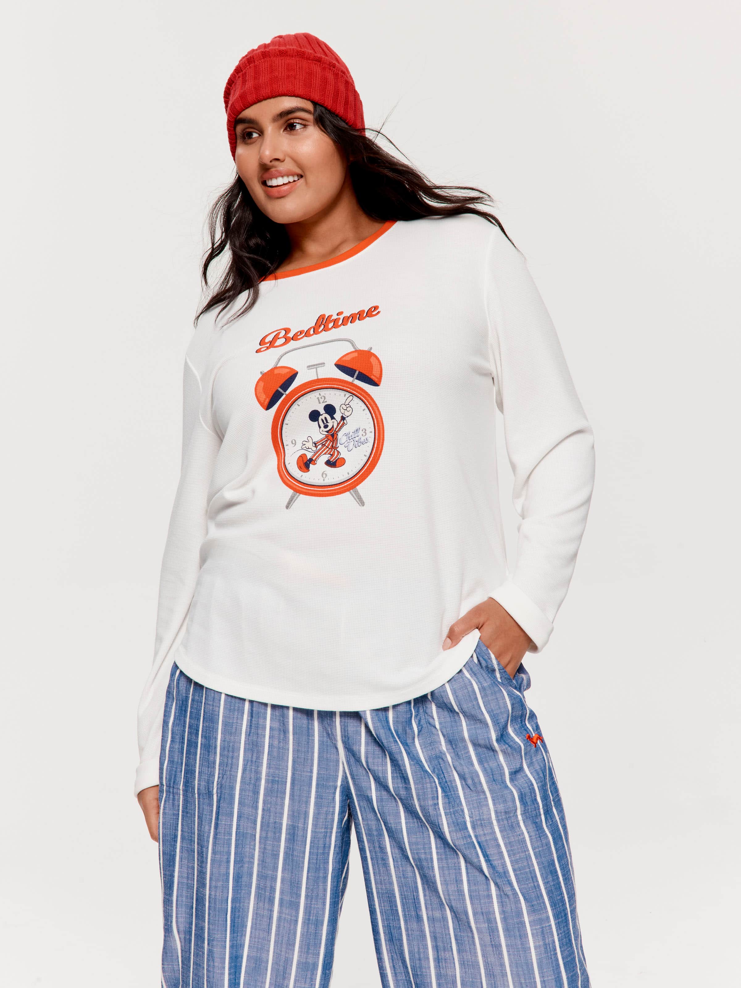 P.A. Plus Wake Up Mickey Mouse Waffle Long Sleeve Top