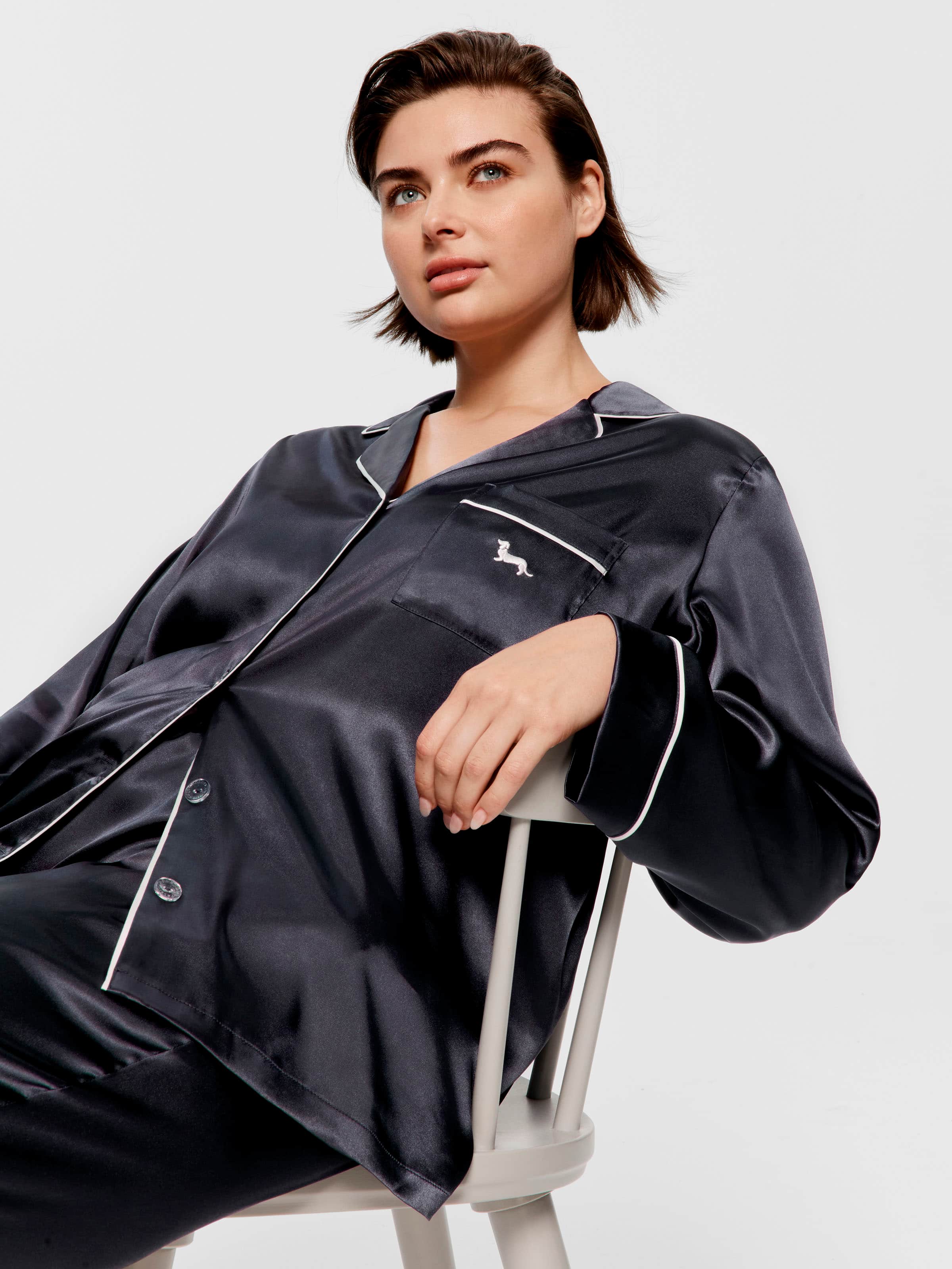Image for P.A. Plus Charcoal Chic Satin Long Sleeve Pj Set from Peter Alexander