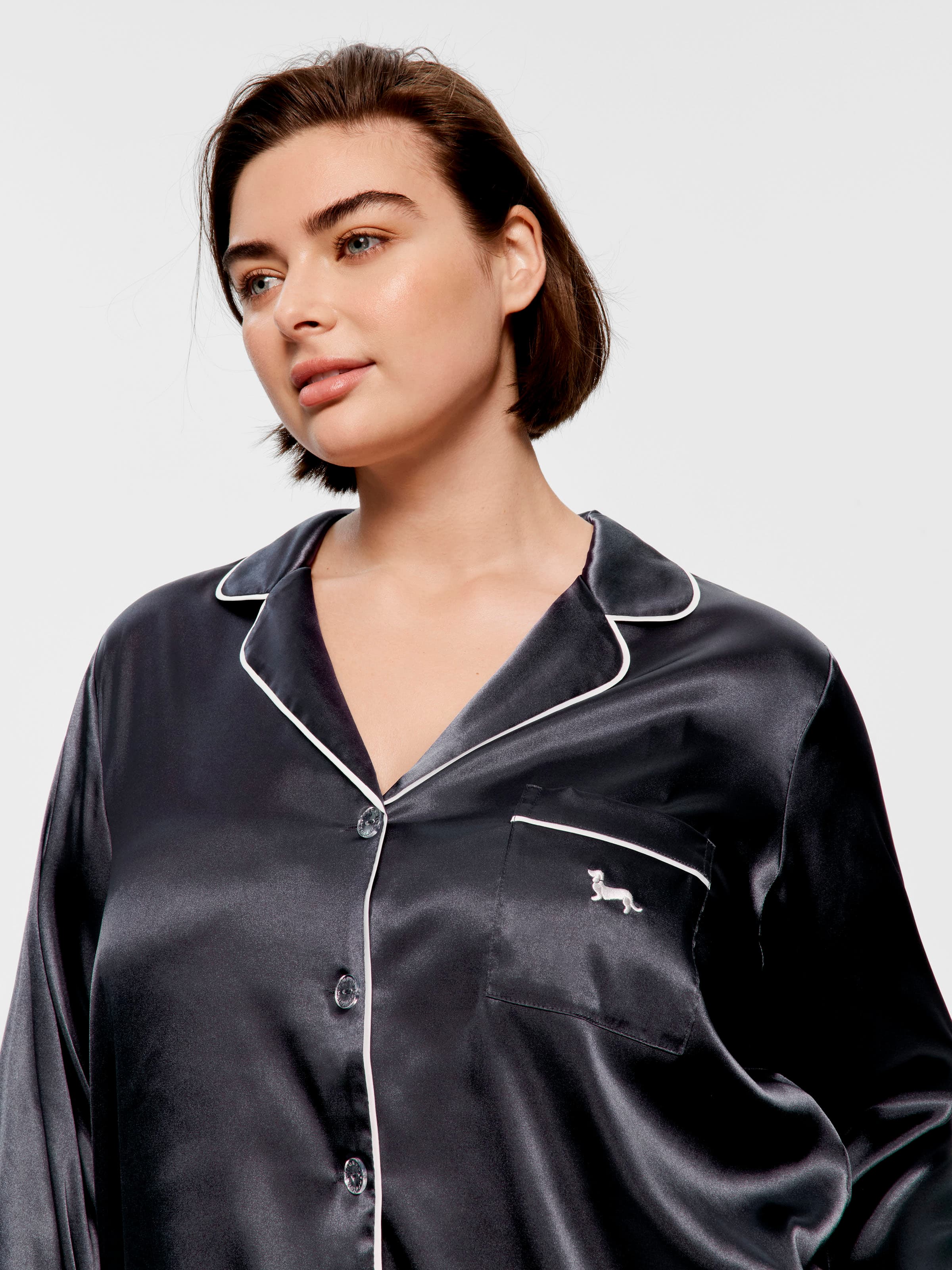 Image for P.A. Plus Charcoal Chic Satin Long Sleeve Pj Set from Peter Alexander
