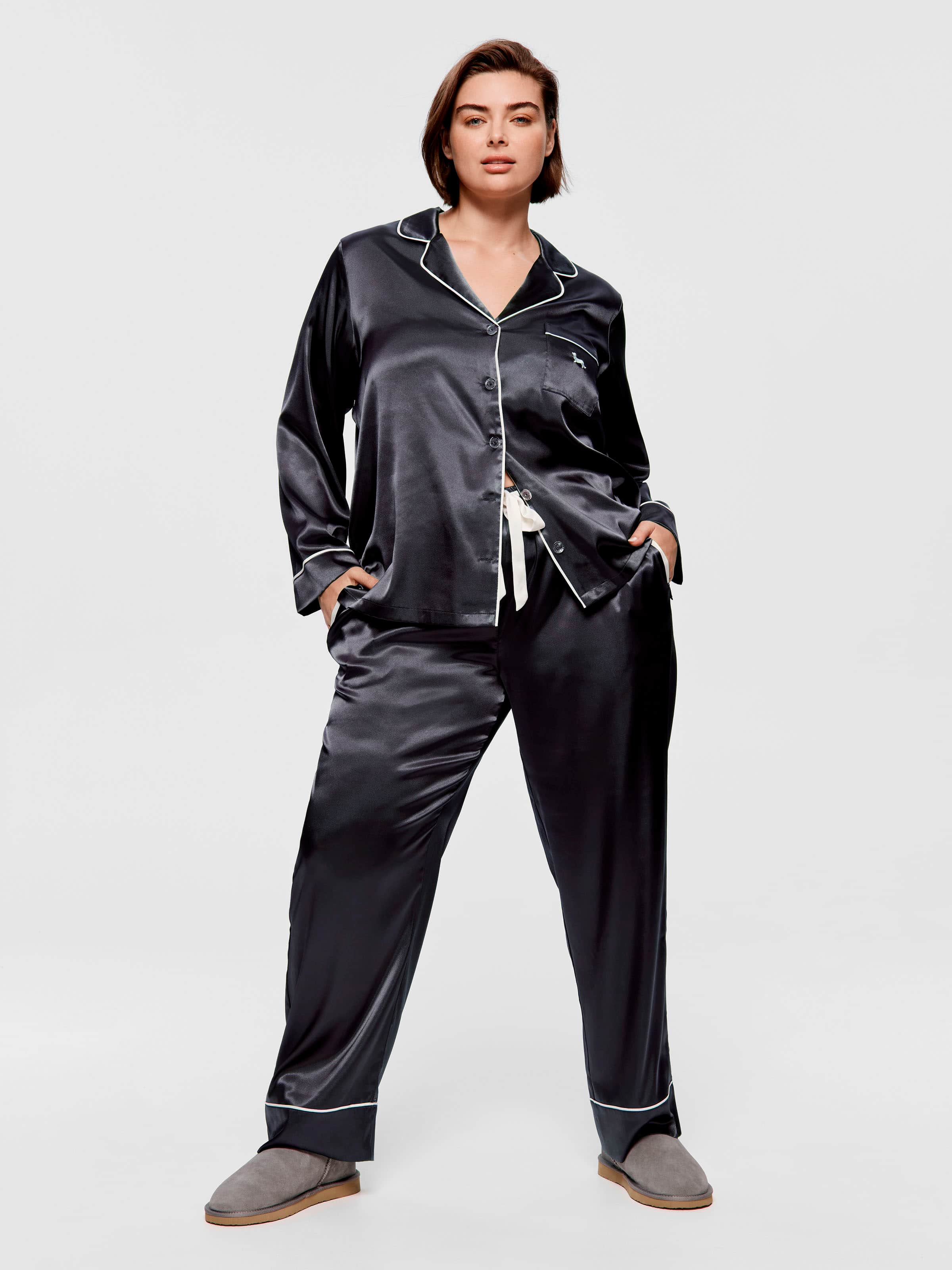 Image for P.A. Plus Charcoal Chic Satin Long Sleeve Pj Set from Peter Alexander