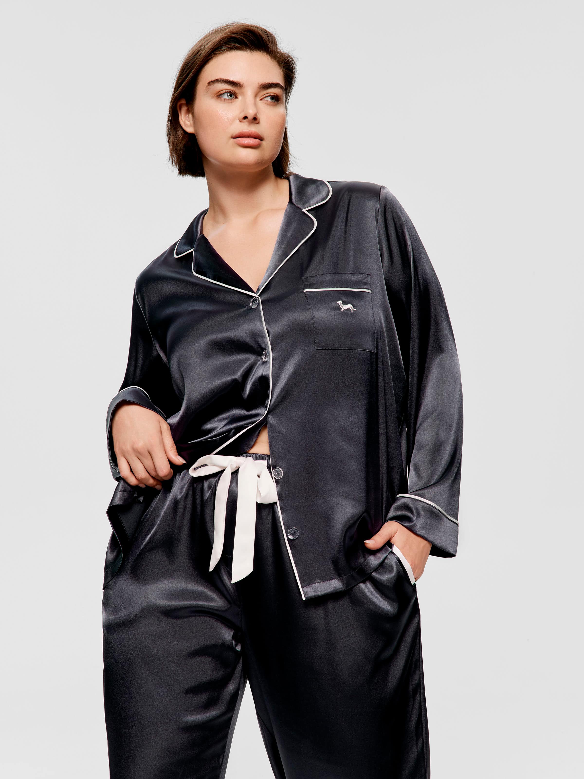 Image for P.A. Plus Charcoal Chic Satin Long Sleeve Pj Set from Peter Alexander