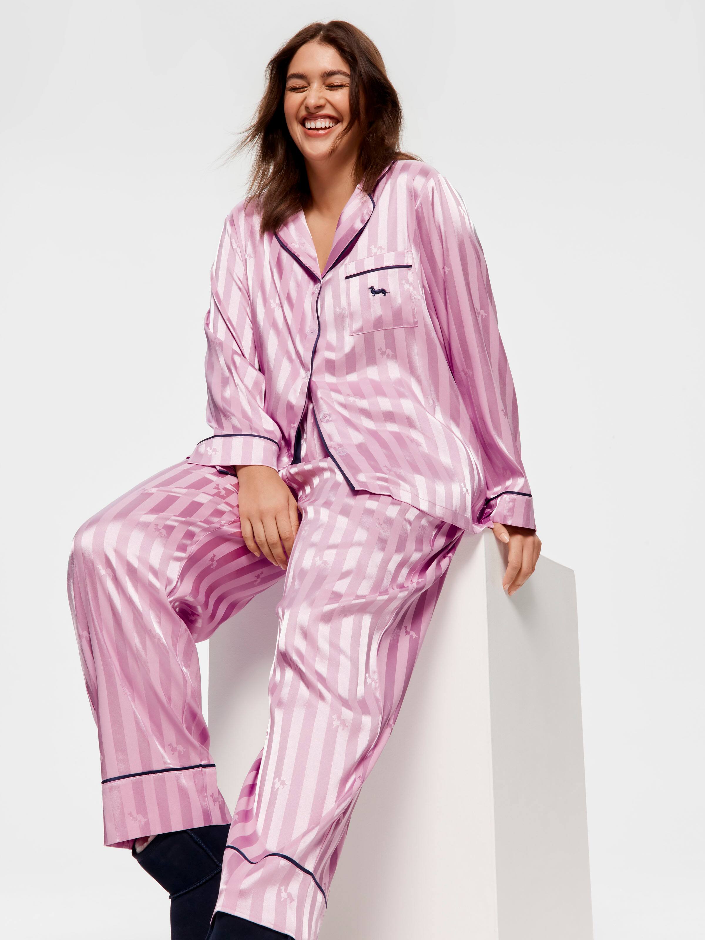 P.A. Plus Lilac Penny Stripe Chic Satin Long Sleeve Pj Set - Peter