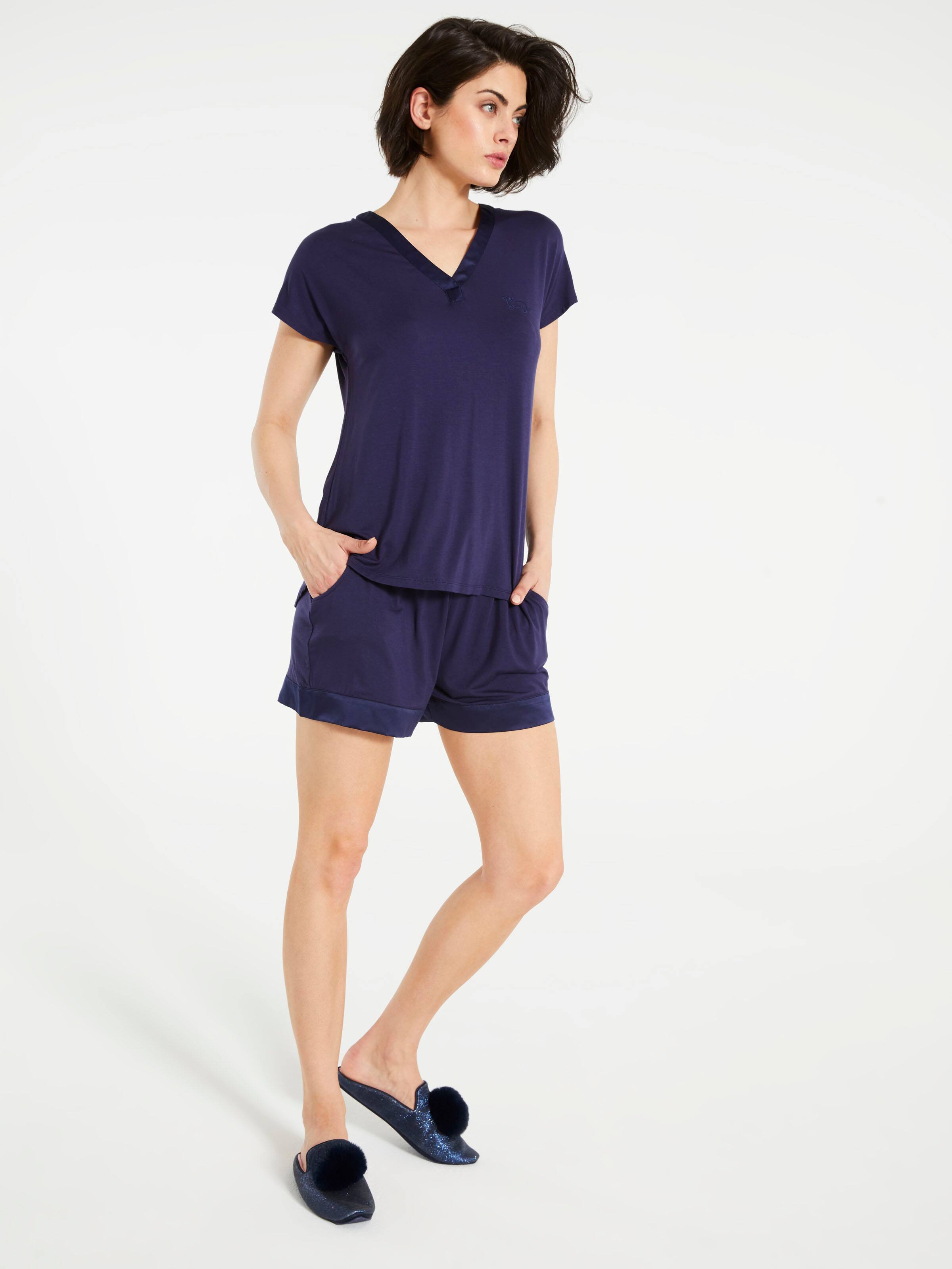 Navy Satin Trim Top