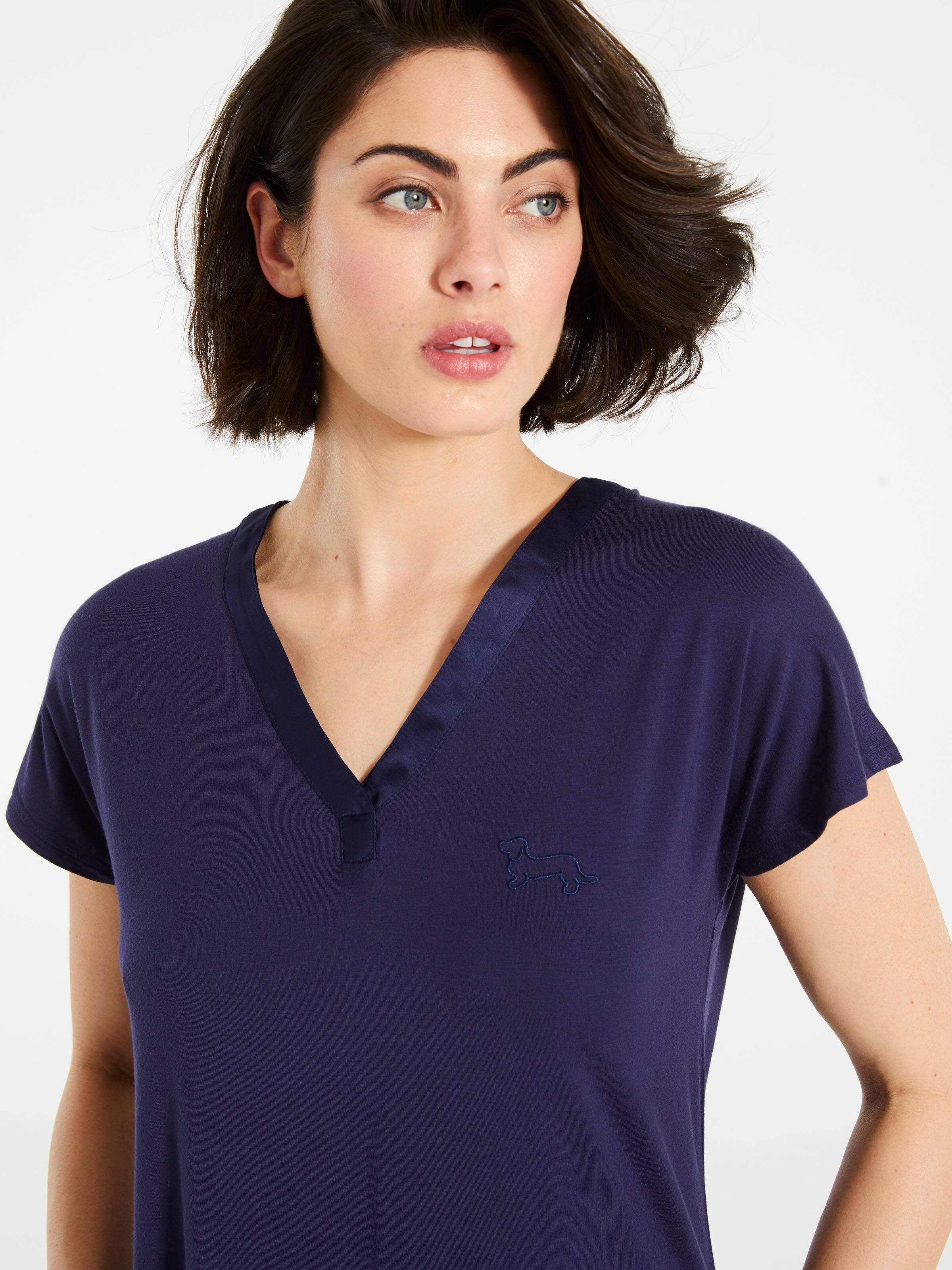 Navy Satin Trim Top
