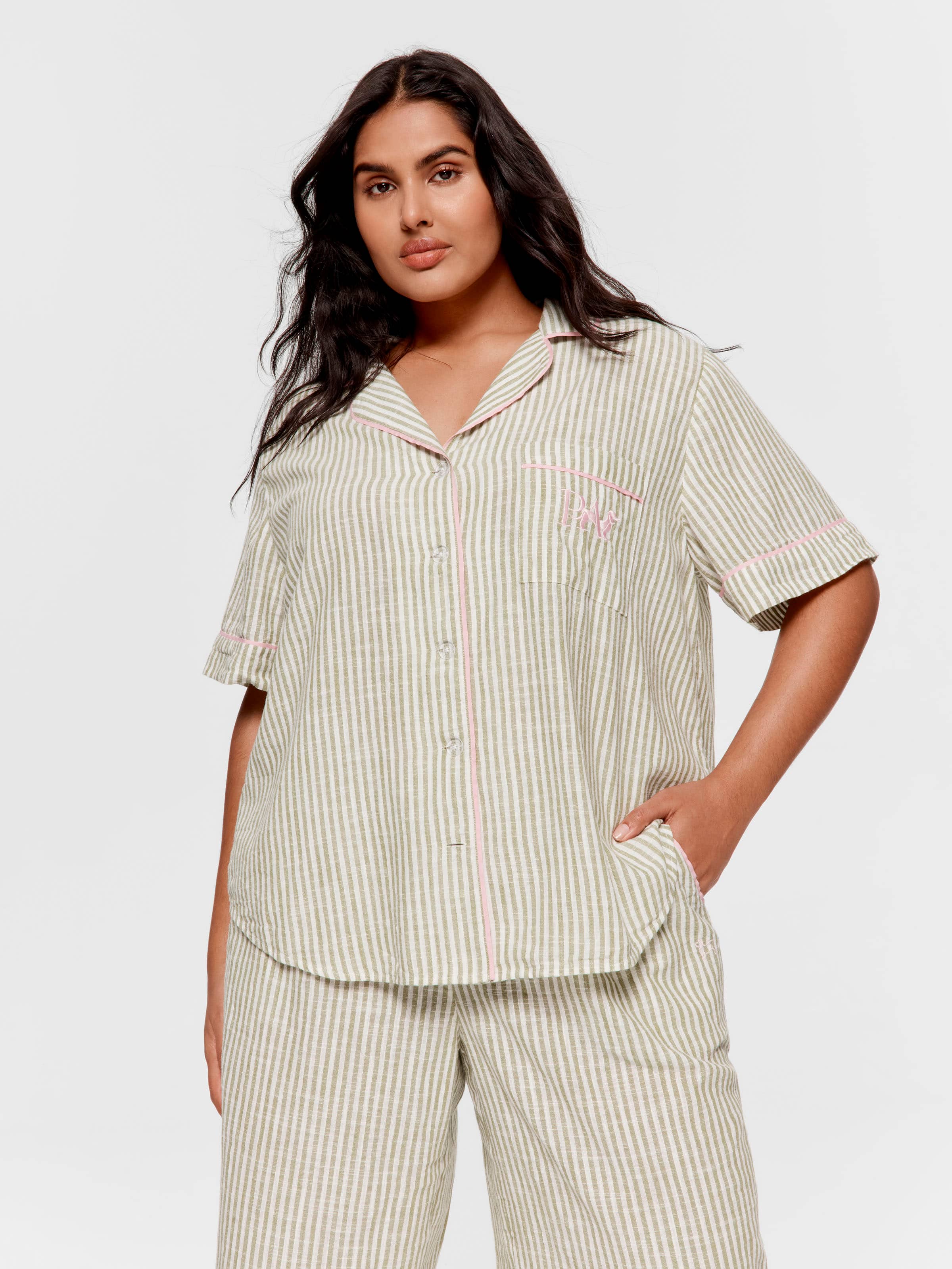 P.A. Plus Sage Stripe 100% Cotton Short Sleeve Shirt