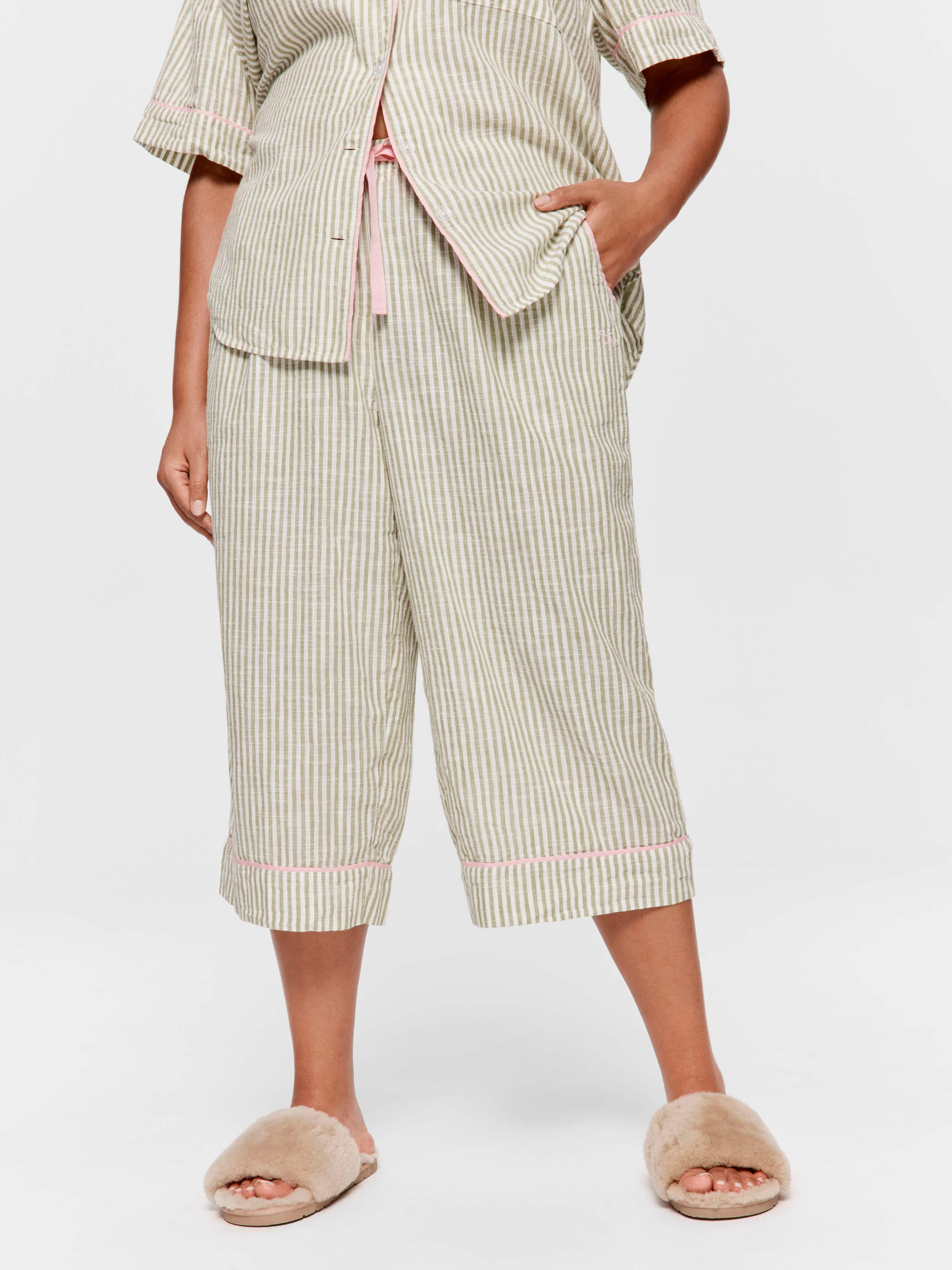 P.A. Plus Sage Stripe 100% Cotton 3/4 Pj Pant