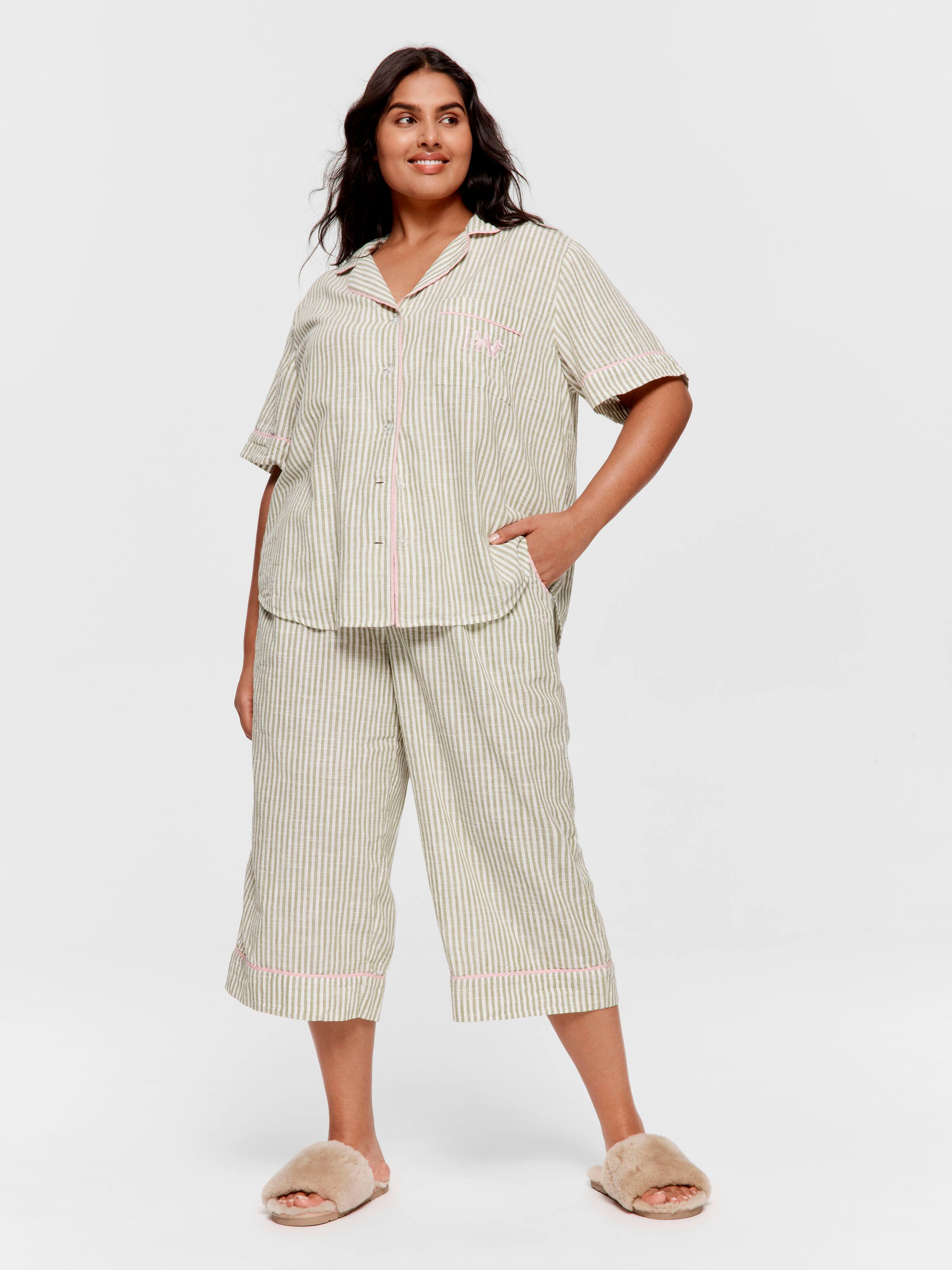 P.A. Plus Sage Stripe 100% Cotton 3/4 Pj Pant