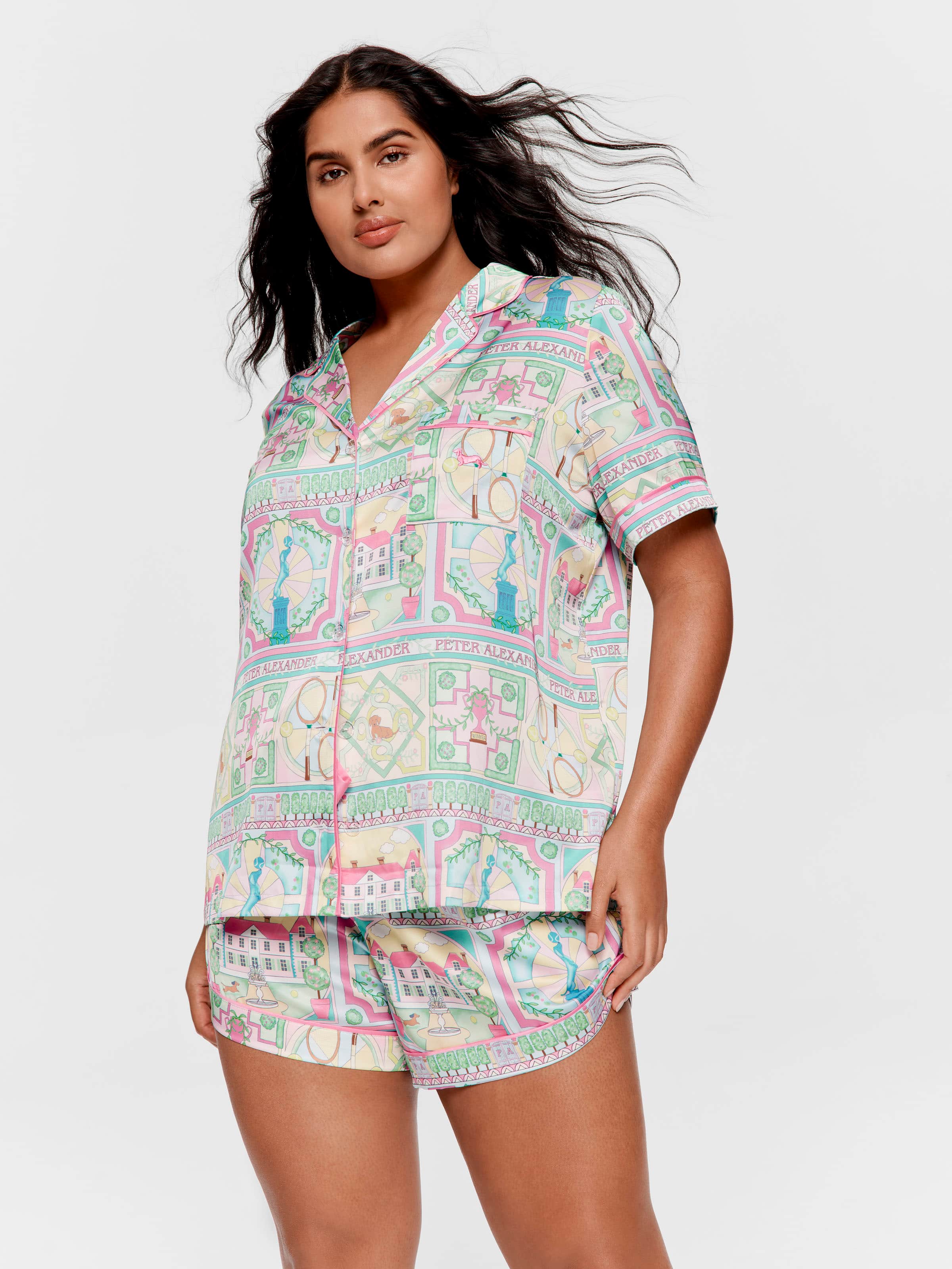 P.A. Plus Pastel Garden Chic Satin Shortie Pj Set