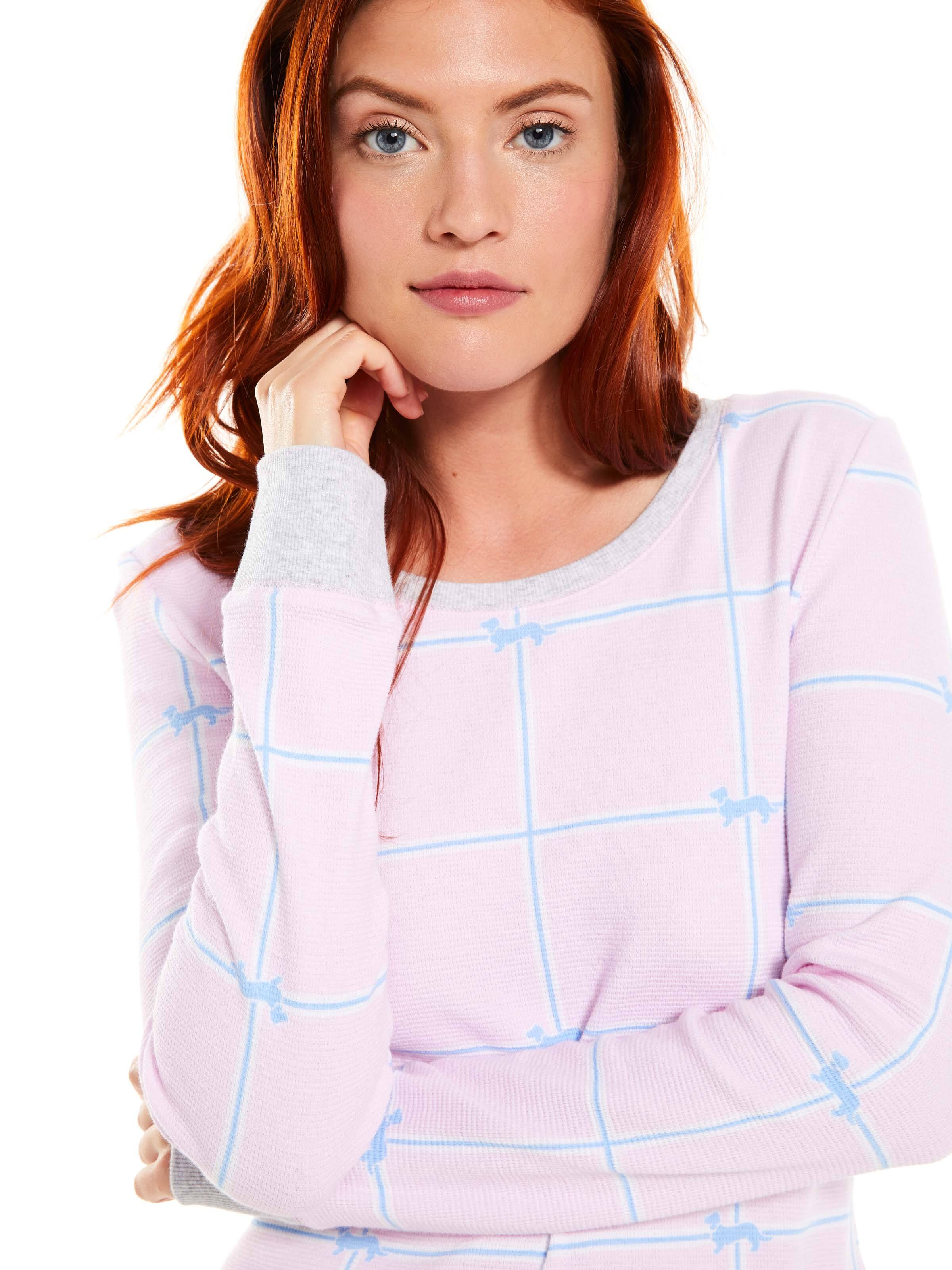 Windowpane Waffle Long Sleeve Top