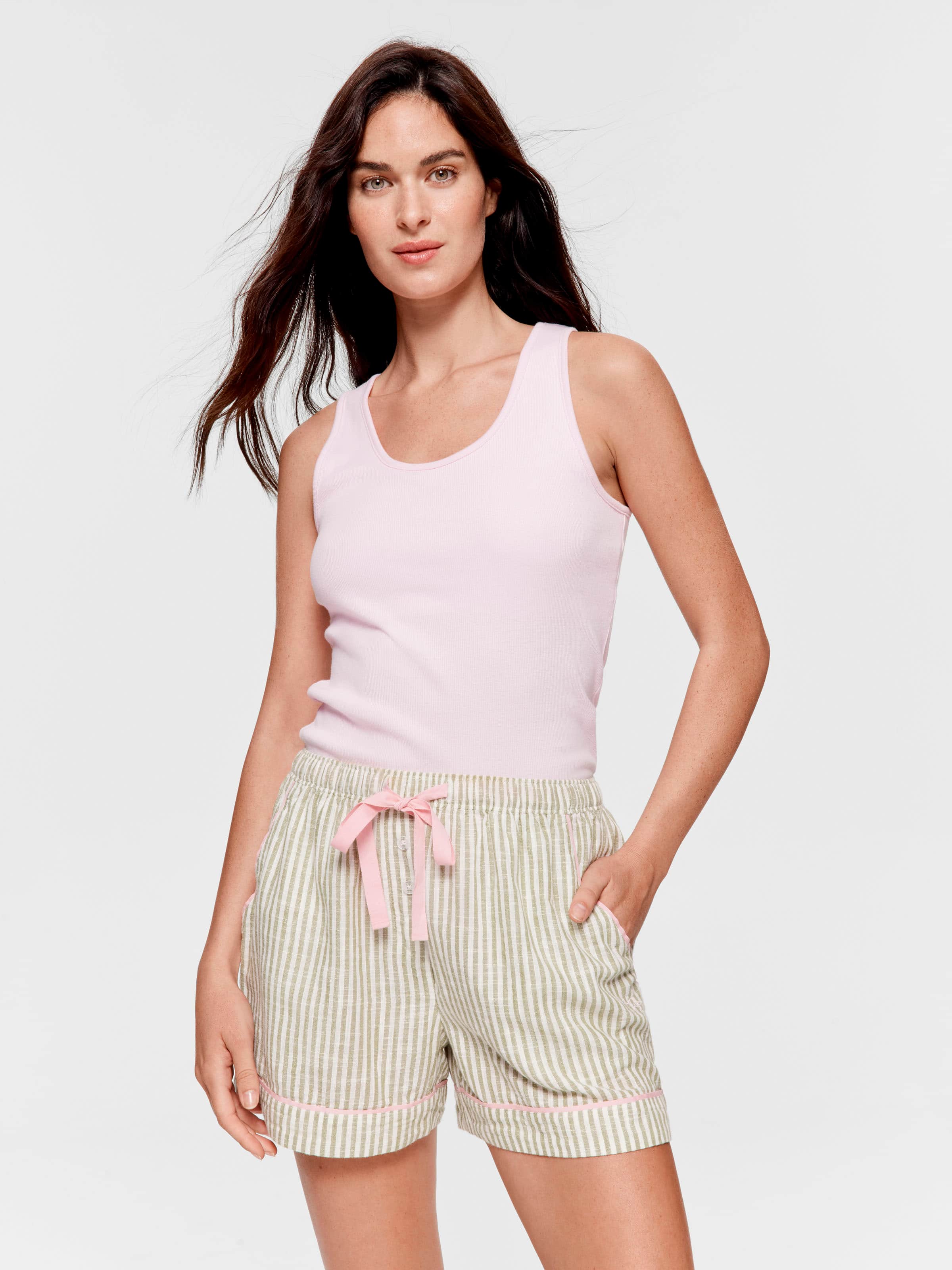 Sage Stripe 100% Cotton Mid Short